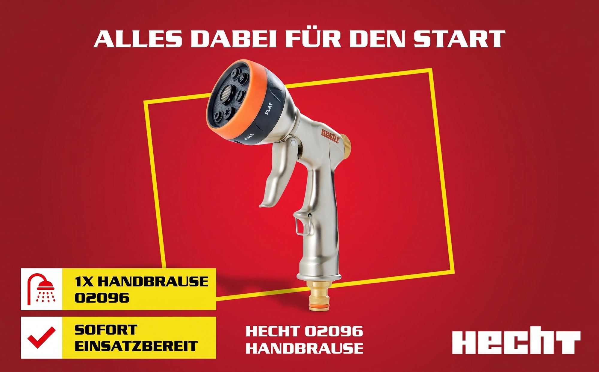 HECHT 02096 Gartenbrause Handbrause | 6 Sprühmuster | Rostfrei | 60 mm Durchmesser