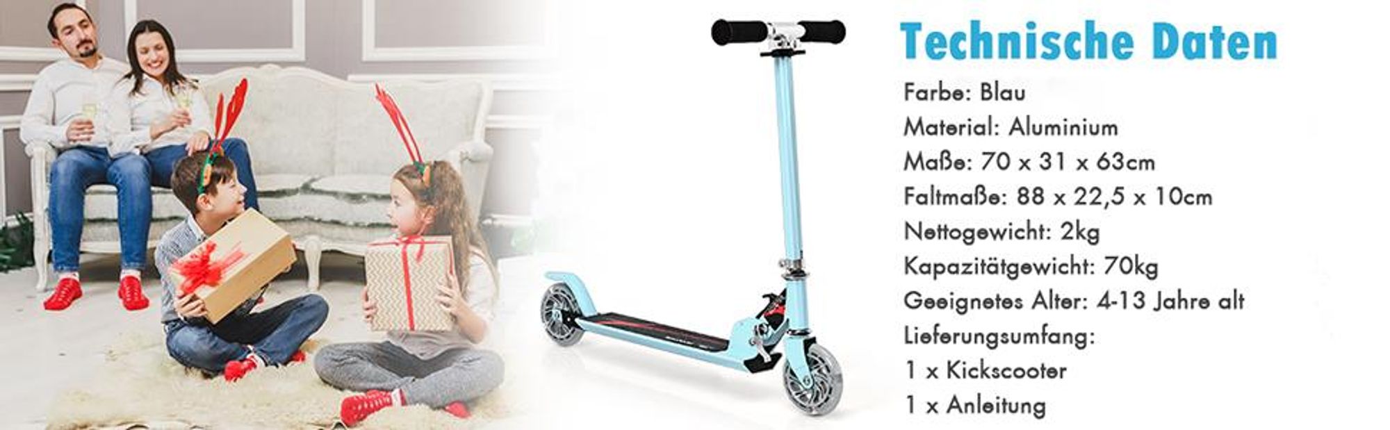 COSTWAY Kinder Roller mit LED Rädern, Cityroller höhenverstellbar, Kinder Scooter für Kinder ab 4+, Kinder Kickscooter, Tretroller für Junge & Mädchen