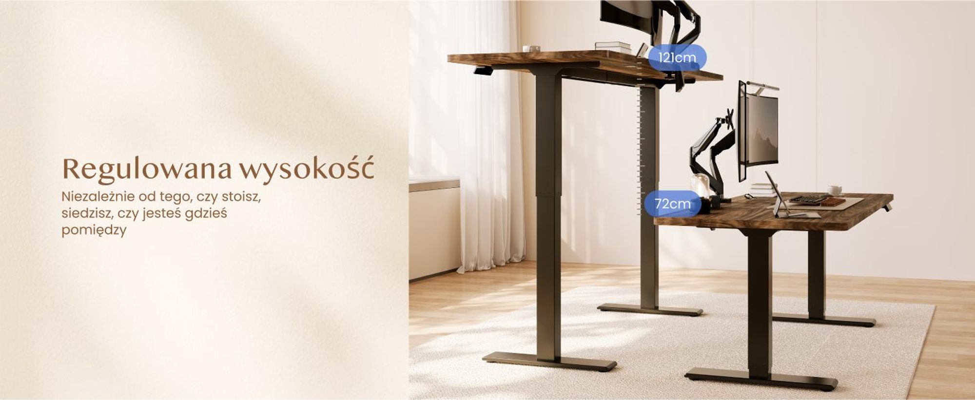 FLEXISPOT QB2 – biurko z elektryczną regulacją wysokości, 180 x 80 cm, z uchwytem na monitor, 2 MOCNE SILNIKI, nośność 120 kg, 4 pozycje zapamiętane (brązowe)