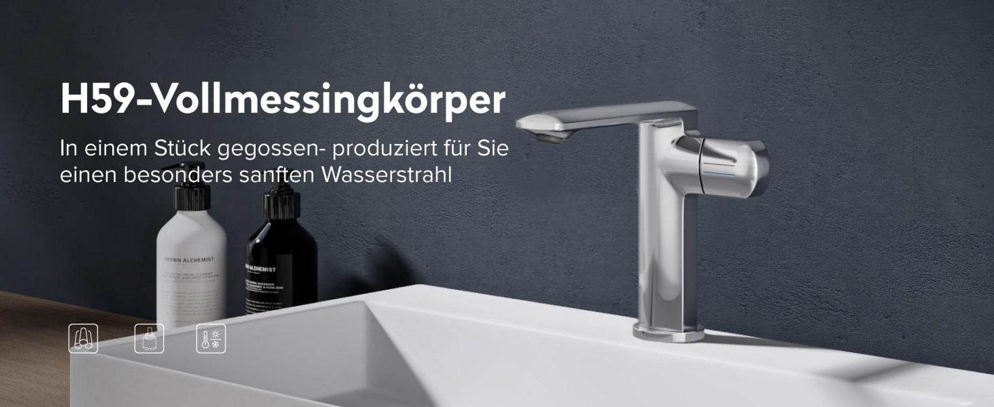 doporro Wasserhahn Bad Waschtischarmatur mit Auslaufhöhe 156mm Vollmessing-Körper Mischbatterie für Waschbecken Armaturen Badarmatur Silber 1180