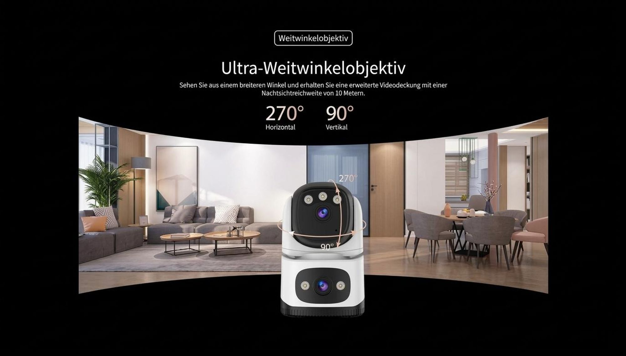 [2er Set] Dual-Linse Überwachungskamera Innen 1080P – PTZ WLAN Kameras Sparset mit Doppelbild, Farbnachtsicht, KI & 2-Wege-Audio