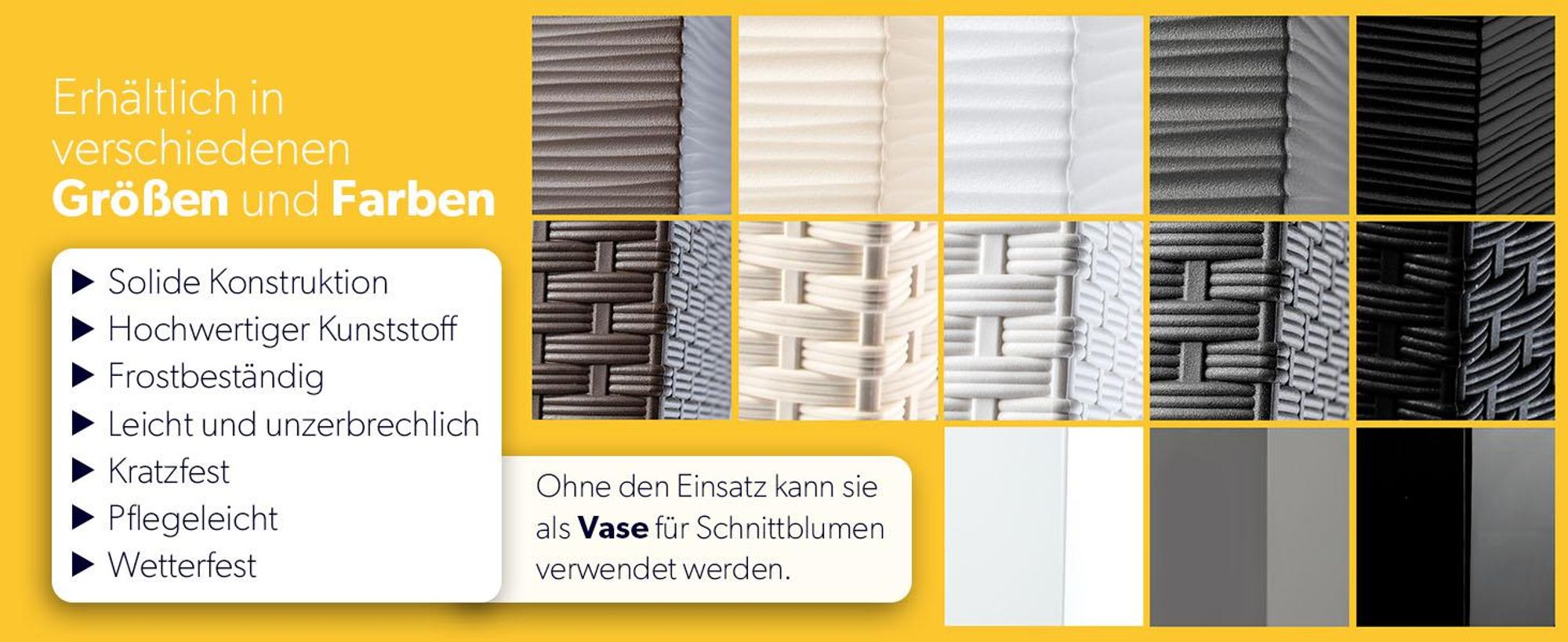 KADAX Blumentopf Set, Blumenkübel aus Kunststoff "Tuluza", Innen- und Außenbereich, Weiß, 3er Set XXL