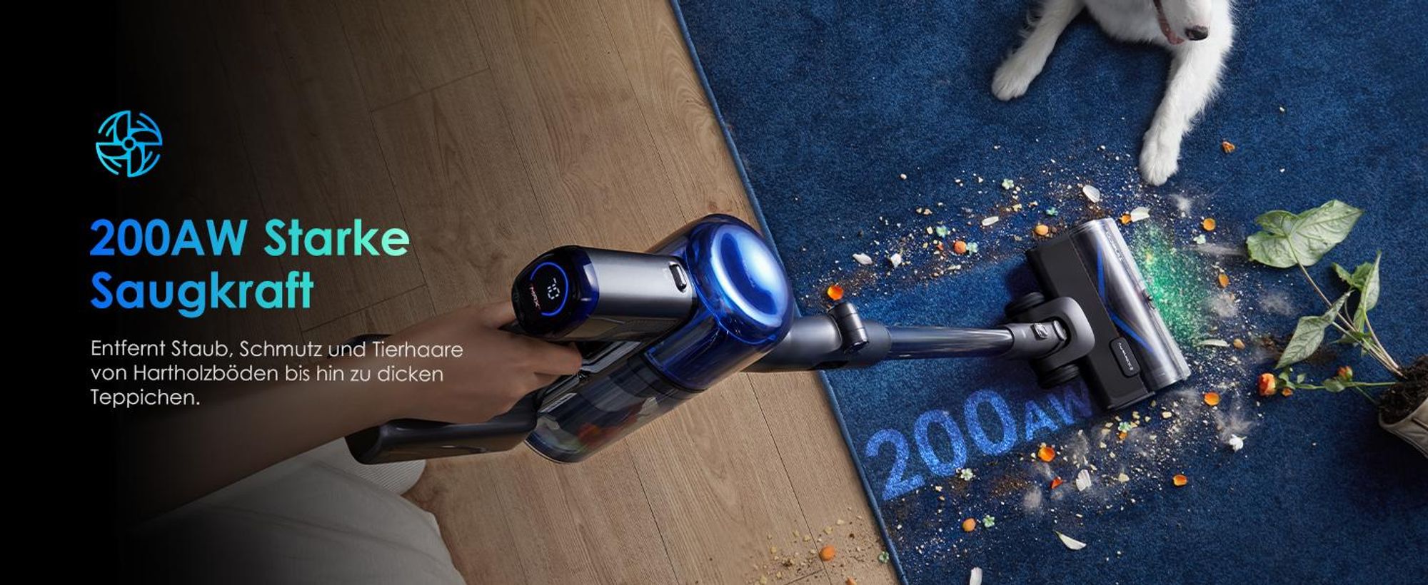 Tineco PURE ONE S70 Akku Staubsauger, 200 AW, LED, 3DSense Pro Reinigungssystem, 95 Min. 6-stufiges Filter, ZeroTangle-Bürste, Handstaubsauger