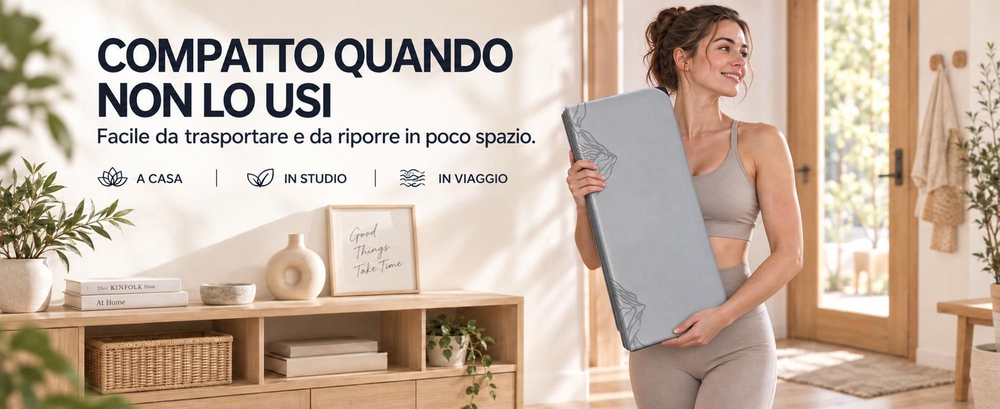 Tappetino da yoga pieghevole FunLife, dimensioni XXL 190x66 cm, spessore 10 mm, antiscivolo, ideale per yoga, pilates, allenamento a casa e attività all'aperto