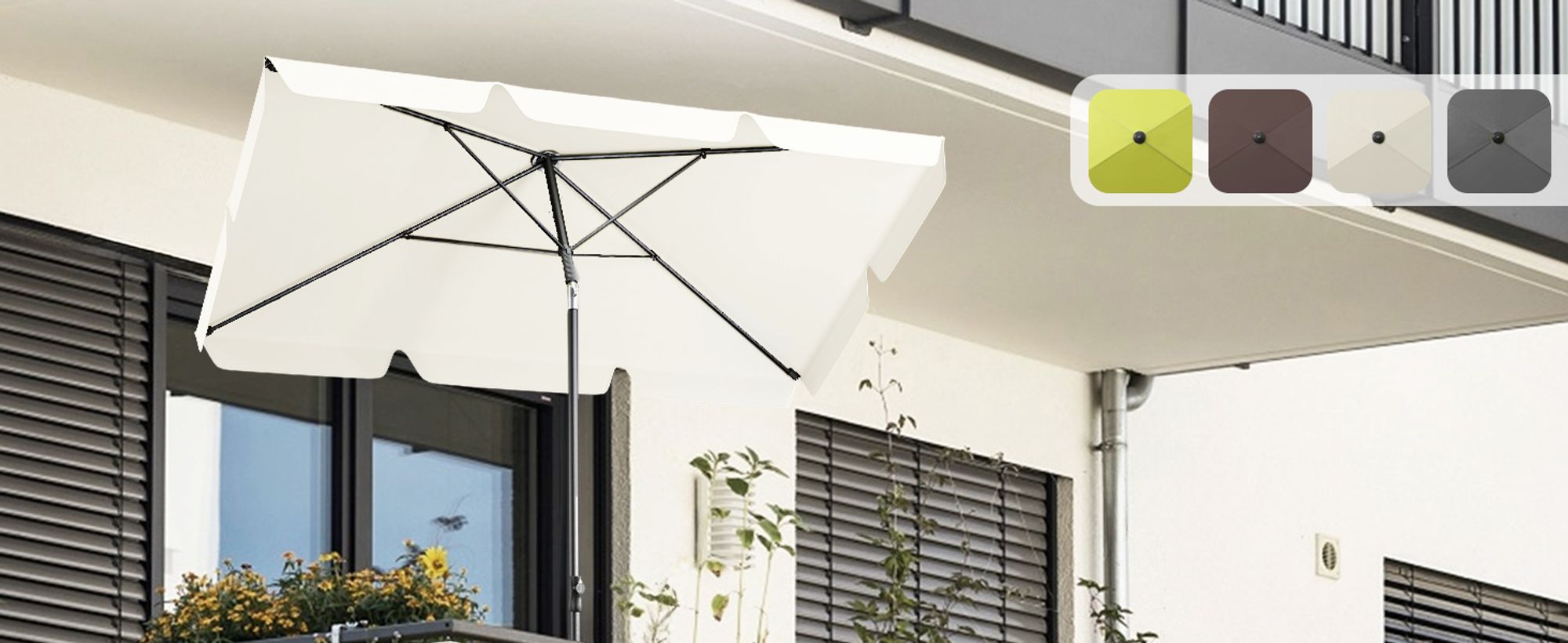 Sekey Sonnenschirm Balkon Rechteckig 200×125 cm Balkonschirm mit Tragetasche Neigungswinkel & Höhe verstellbar Sonnenschutz UPF 50+, Hellbeige
