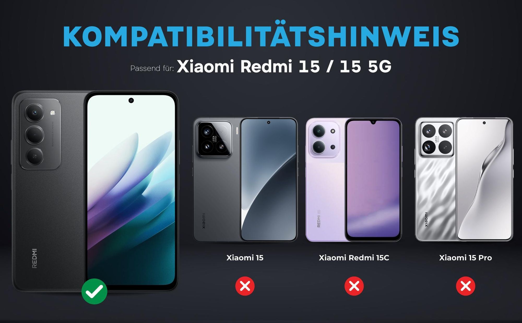 Kompatibilitätshinweise Kameraglas für Xiaomi Redmi 15