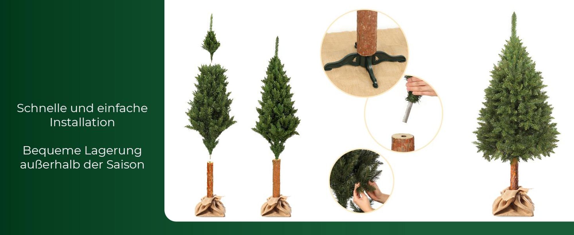KADAX Weihnachtsbaum "Mireval", Christbaum mit Stamm 180 cm