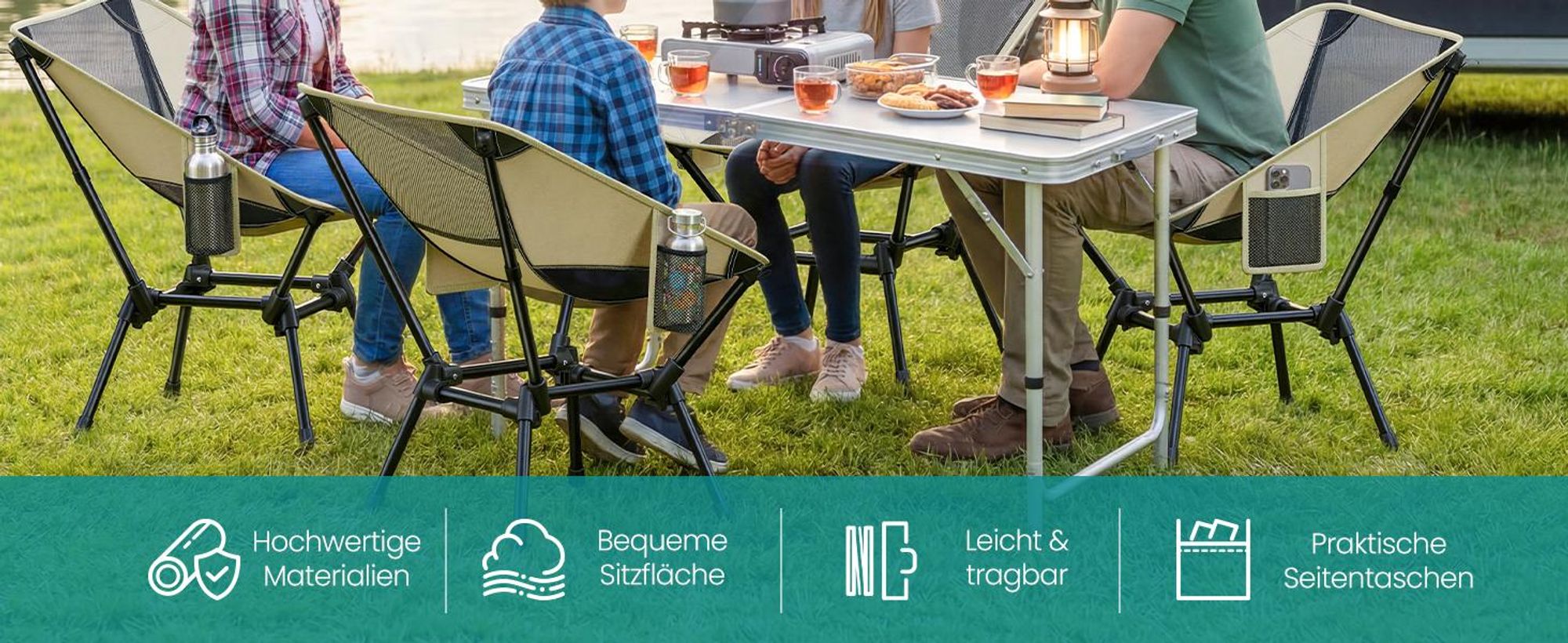 SONGMICS Campingstuhl höhenverstellbar, Klappstuhl mit Stahlrahmen, 2 Aufbewahrungstaschen, Outdoor, braun