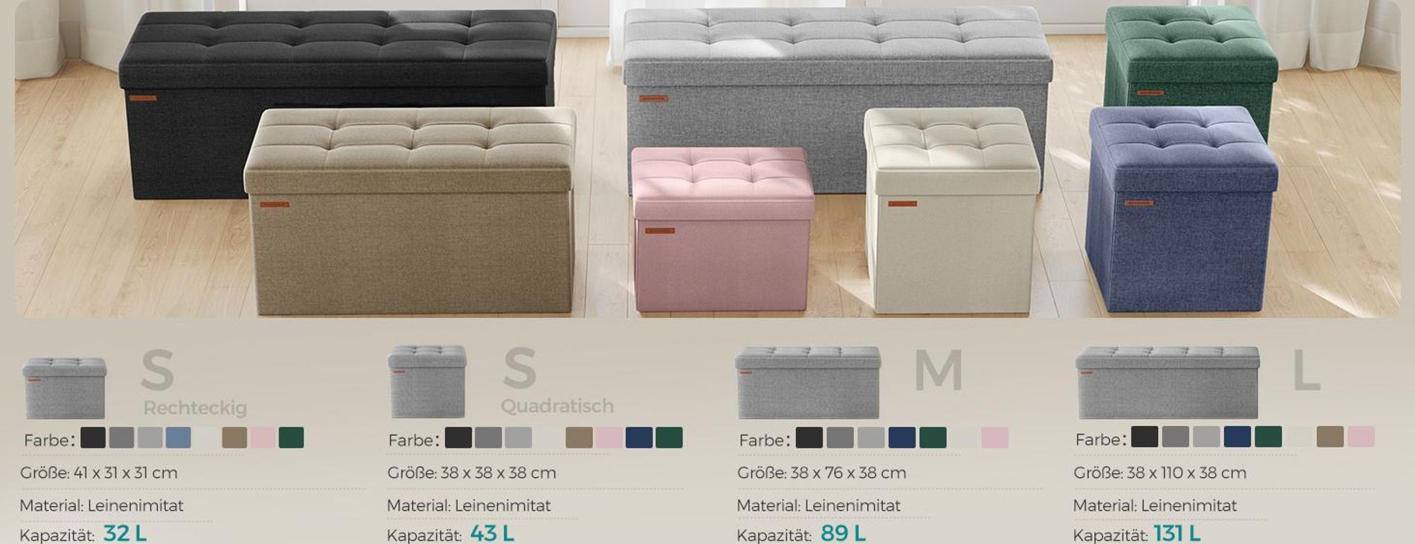 SONGMICS 110 cm Sitzbank mit Stauraum, klappbare Sitztruhe, Fußbank, ingwergelb