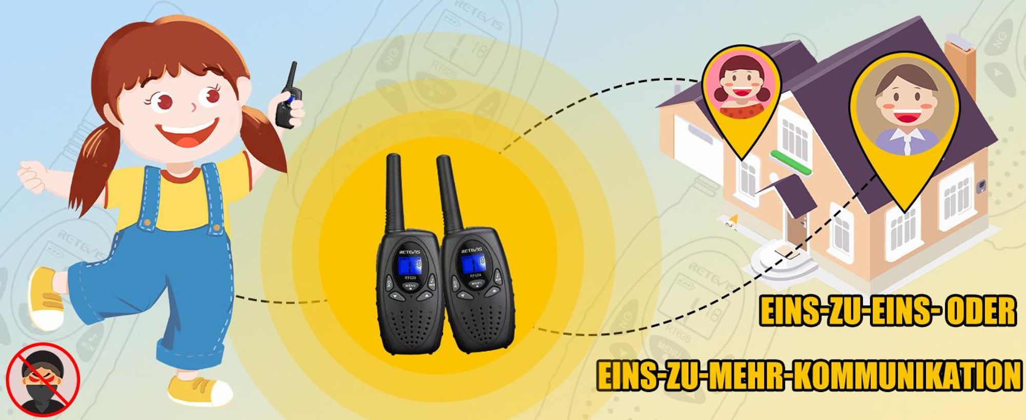Retevis RT628 Walkie Talkie Kinder, 8 Kanäle VOX LCD Display, Spielzeug, Geschenke für Kinder, für Jungen und Mädchen im 4–12 Jahren Camping