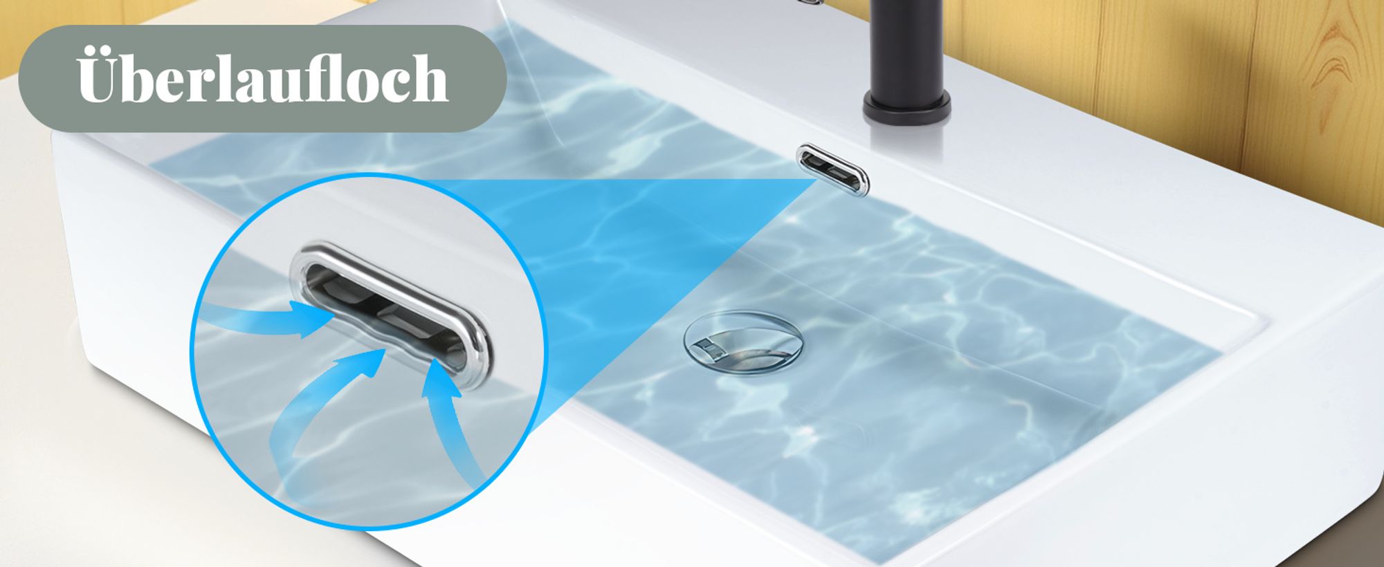 ZMH Waschbecken Keramik 60 × 42 × 15 cm Aufsatzwaschbecken rechteckig Hängewaschbecken mit hahnloch Hängewaschtisch für Bad Gäste WC Waschtisch