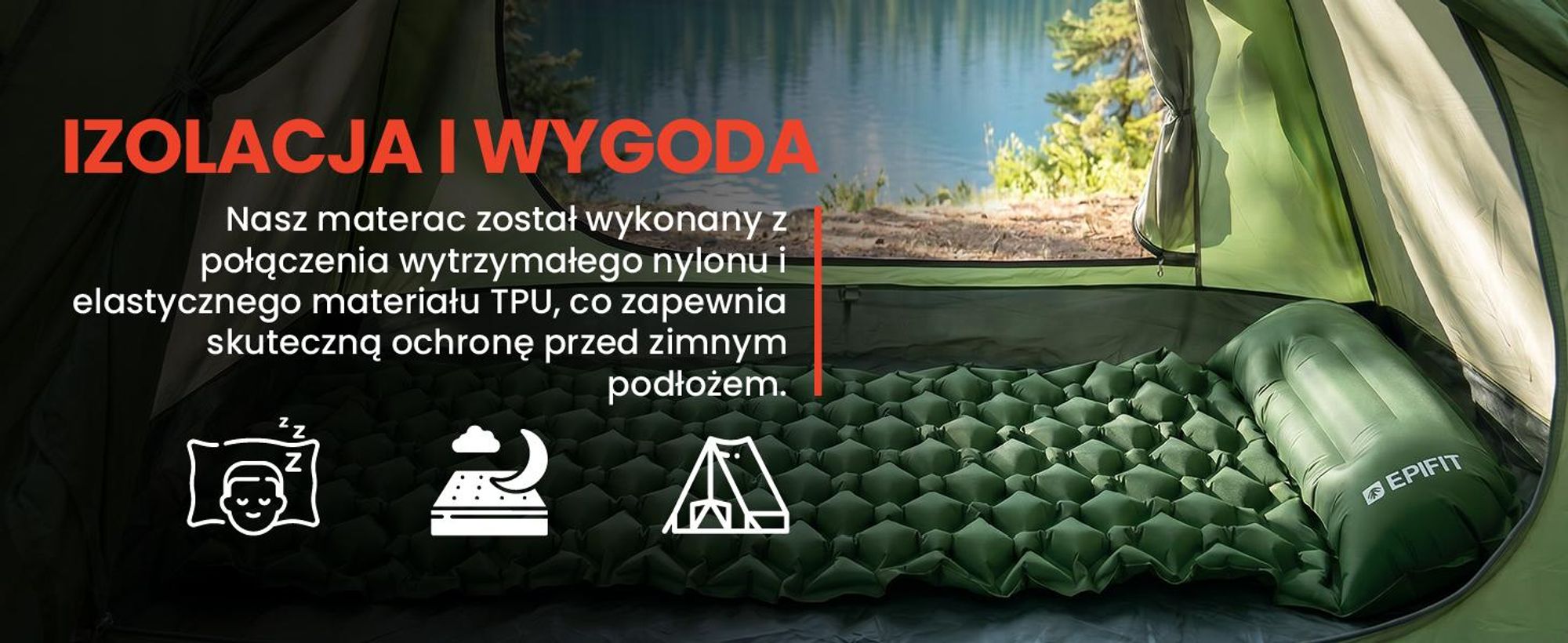 Zielony materac turystyczny samopompujący bardzo lekki