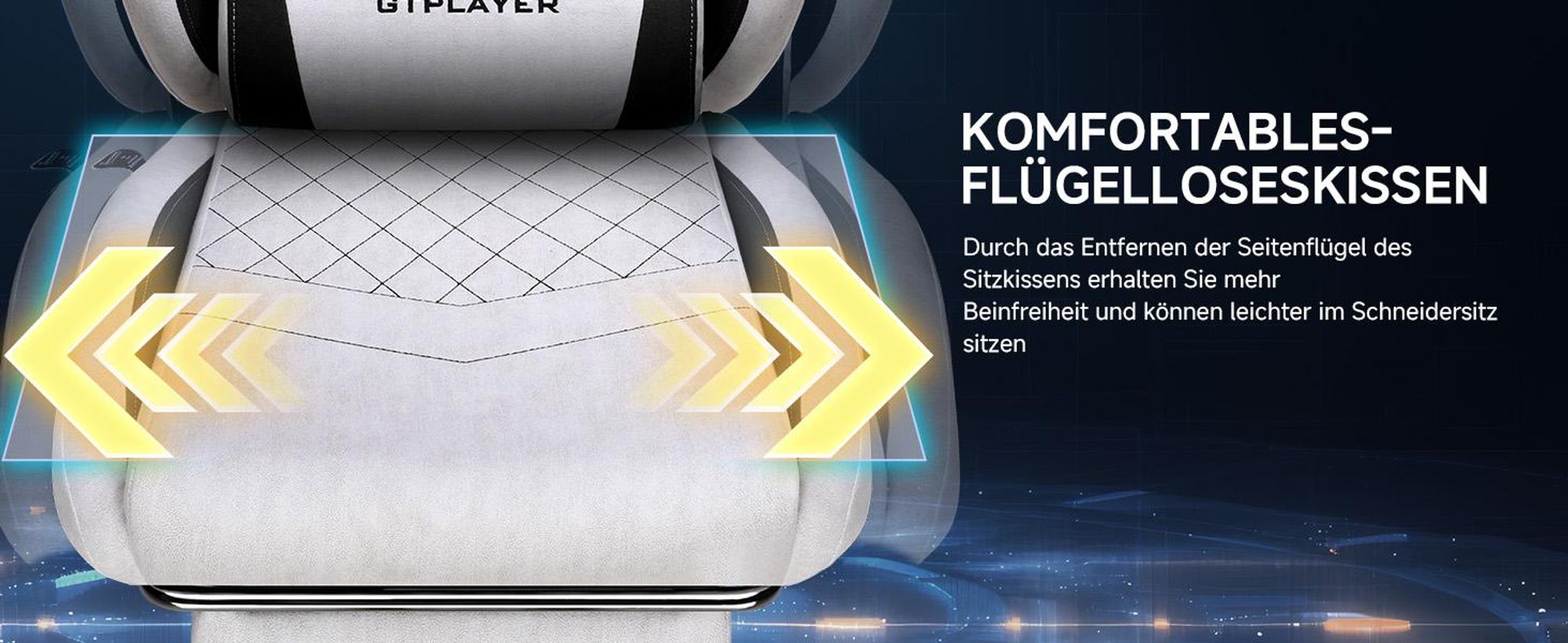 GTPLAYER Gaming Stuhl, Ergonomischer Gamer Stuhl aus Stoff mit Lendenwirbelstütze, PC-Stuhl mit verbreiterter Rückenlehne, Belastbar 150 kg, Grau