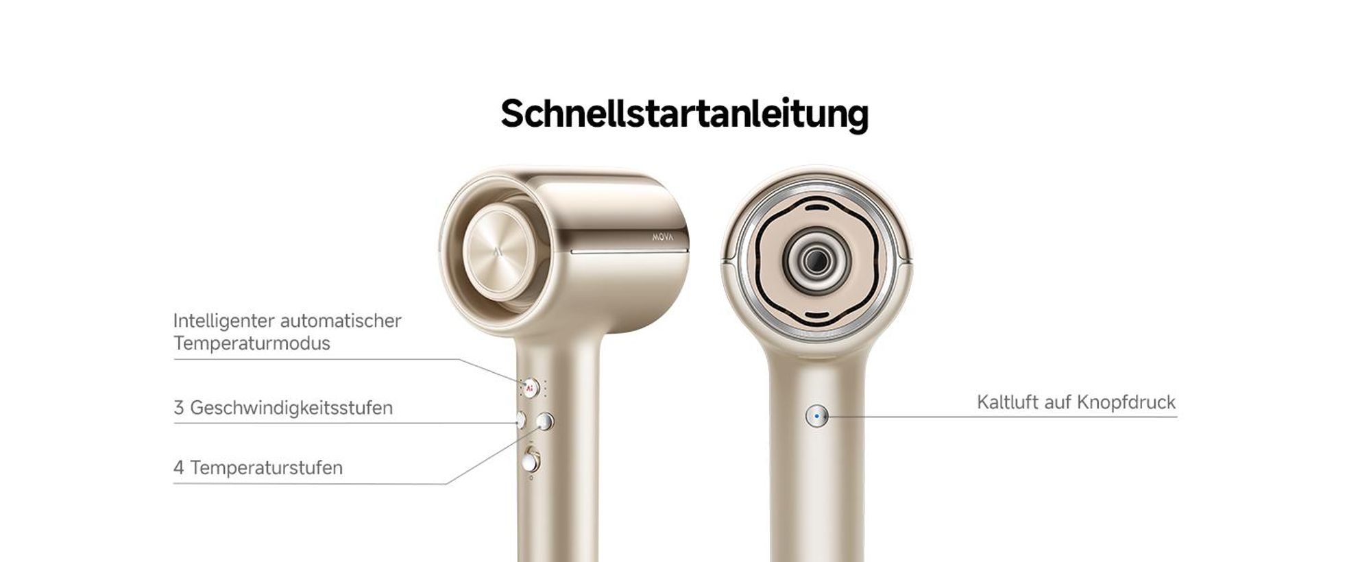 MOVA SHINE 20 Haartrockner Silber – Profi Föhn, KI Thermostat-Technologie, gleichmäßige Wärme, schnelle Trocknung & Multi-Styling