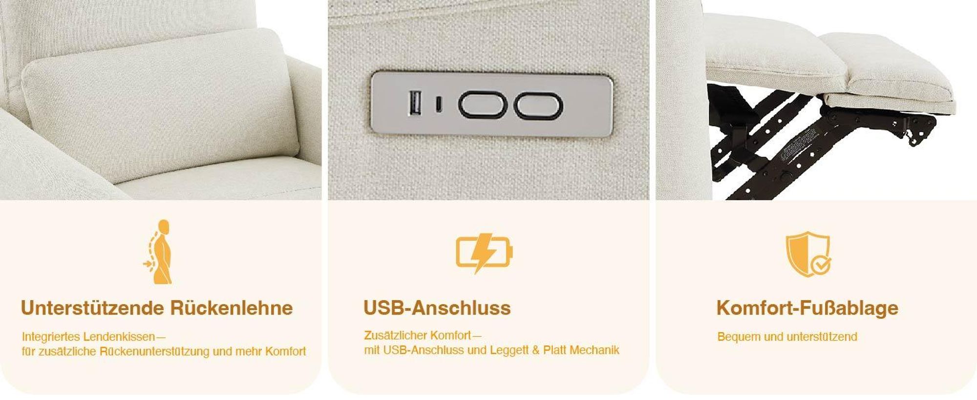 CHITA Elektrischer Relaxsessel, 270° drehbar, Fernsehsessel mit 90°-135° Liegefunktion, Schauckelfunktion, elektrisch verstellbar, OKEO-TEX, USB-Anschluss