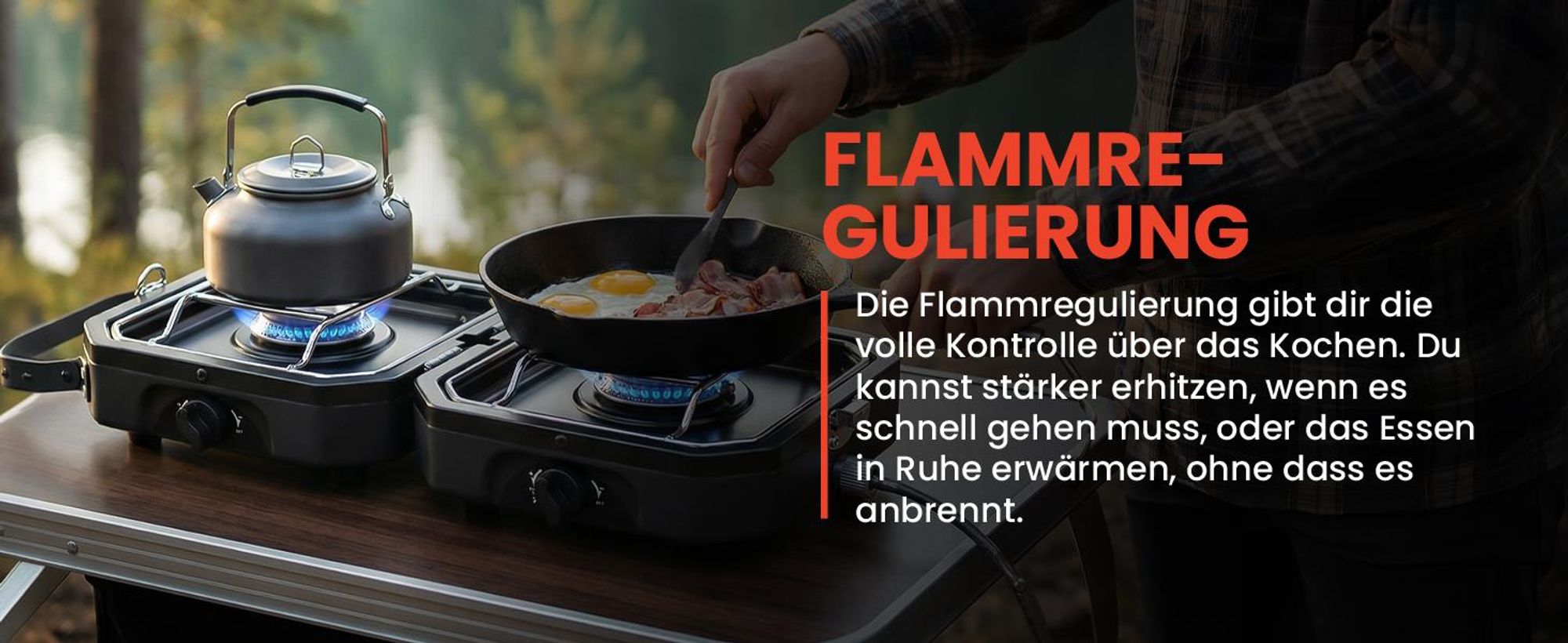 Schwarzer Gaskocher mit zwei Brenner zusammenklappbar tragbarer Campingkocher