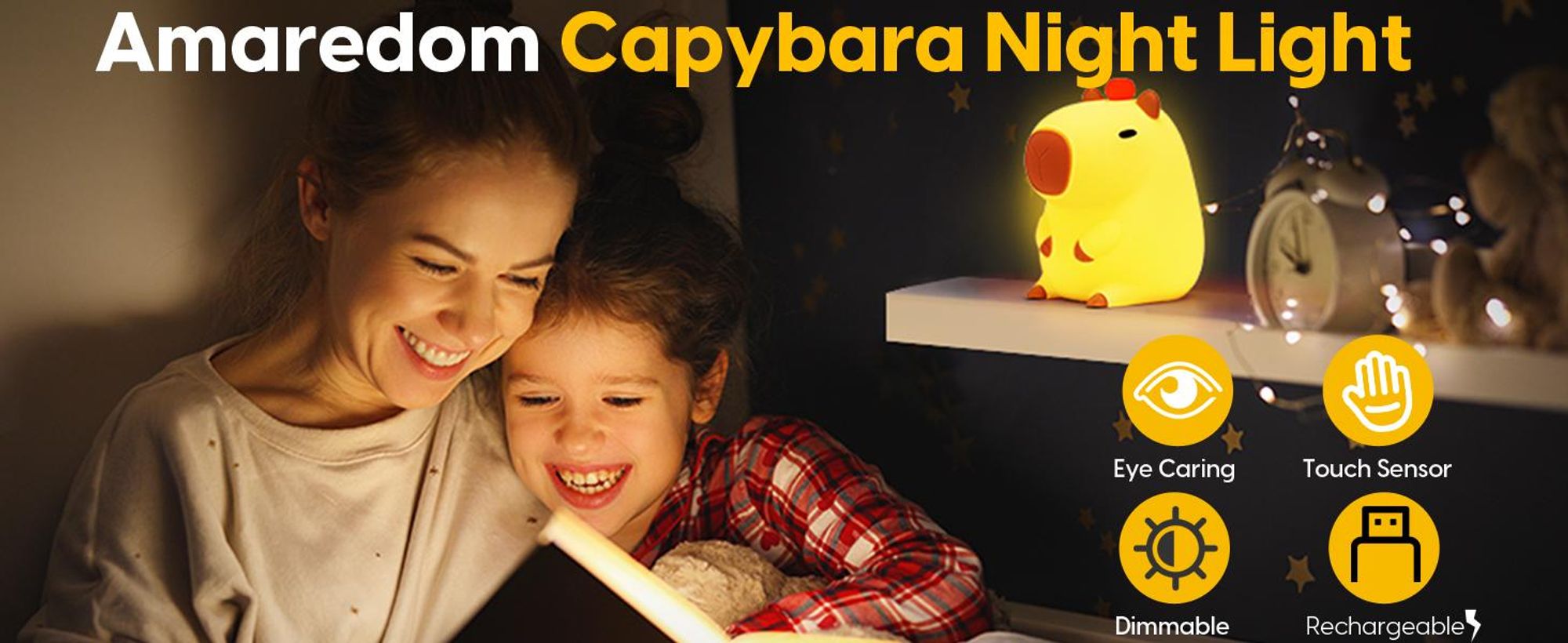 LED Nachtlicht Kinder, Kawaii Capybara Lampe, 2 Dimmstufen, Touch Timing, USB Wiederaufladbare Nachtlicht aus Silikon, Nachttischlampe, Stilllicht