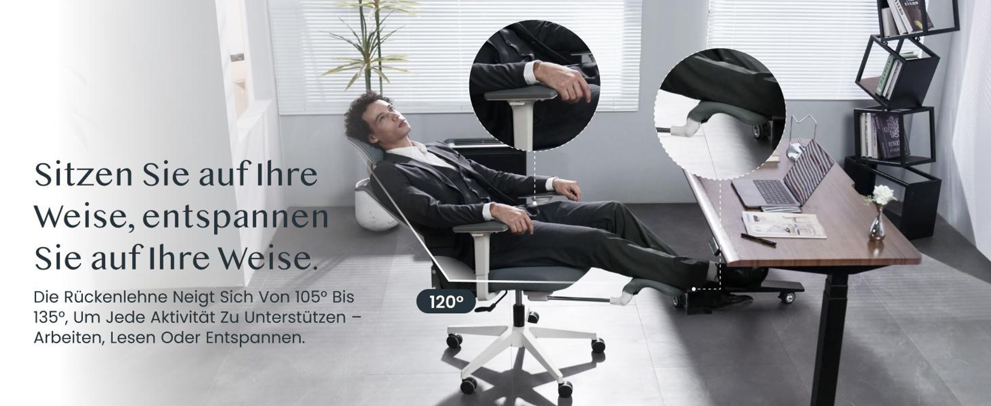 FLEXISPOT Foldex Ergonomischer Bürostuhl, klappbarer Bürostuhl für Kleine Räume mit Lendenwirbelstütze Höhenverstellbaren Armlehnen mit Fußstütze Grau