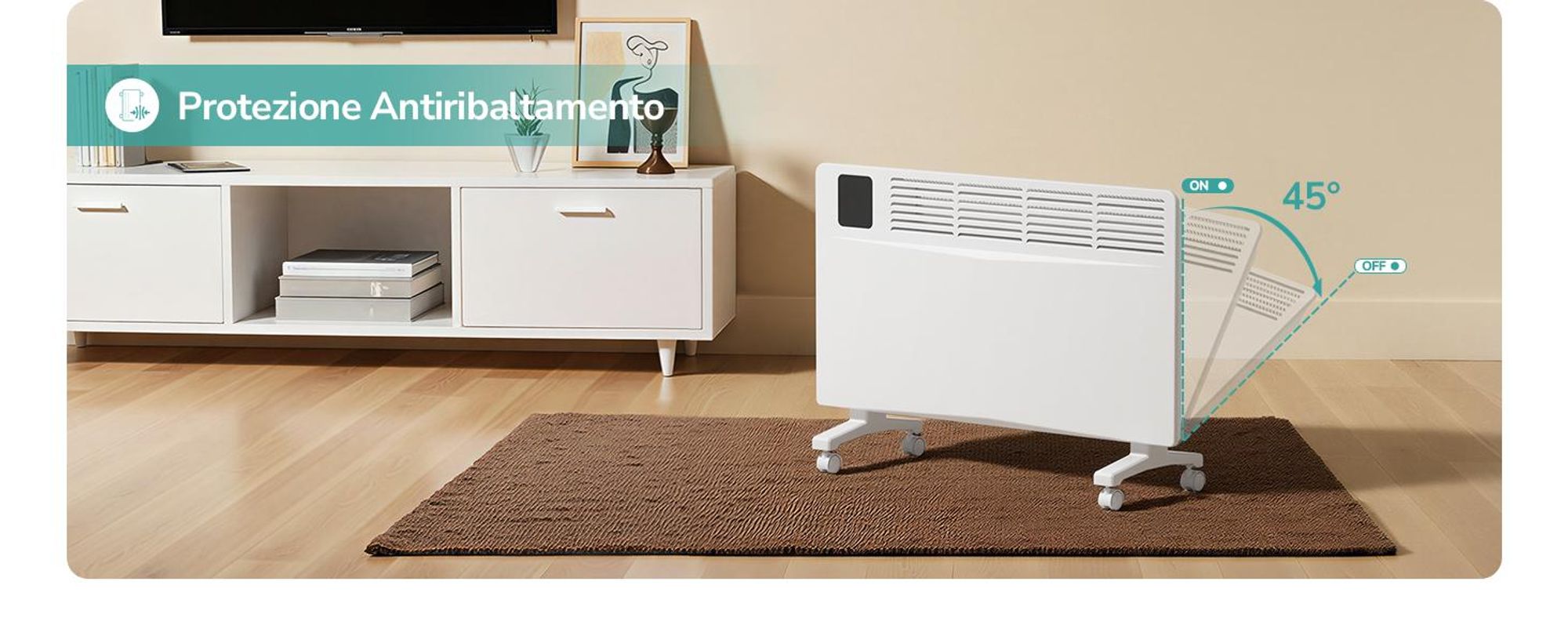 Riscaldatore convettore EMKE 2000 W con WiFi e app, radiatore elettrico a risparmio energetico, riscaldamento a parete e apparecchio a pavimento con rotelle, timer 24/7, bianco