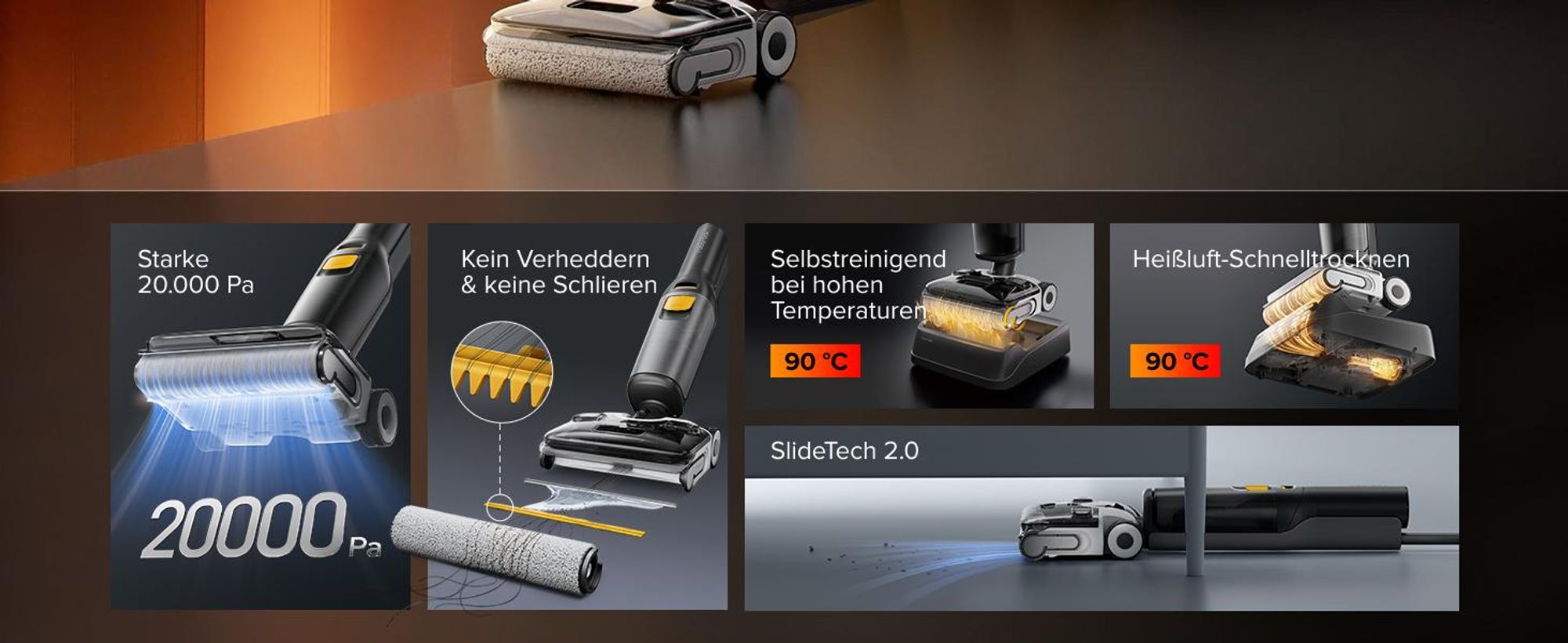 Roborock F25 XT Nass-Trockensauger, 20.000 Pa mit Zero Tangle, 90°C Heißluft-Schnelltrocknung, 180° Flachliegen