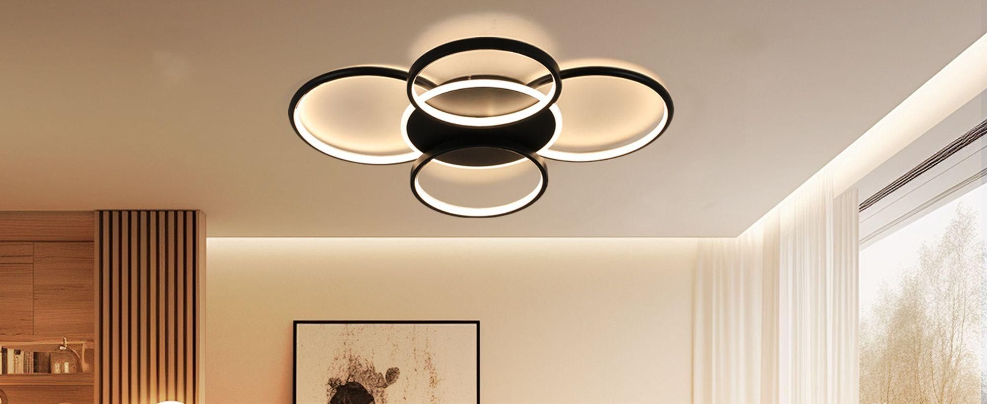 ZMH lampa sufitowa LED lampy sufitowe 70W salon lampa salonowa ściemnialna z pilotem 5 pierścieni czarna lampa sypialniana oświetlenie sufitowe