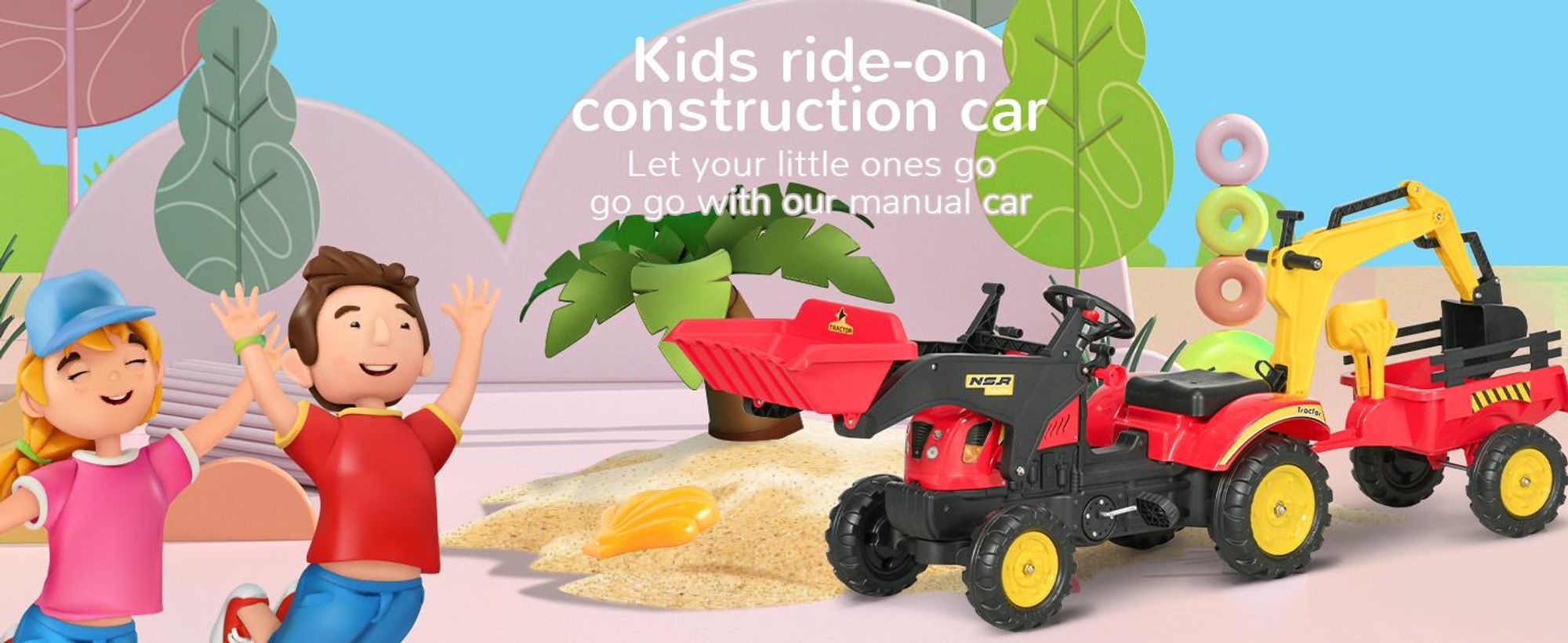 Traktor na pedały Samochód na pedały Koparka na pedały z ładowarką dla 3-6 lat Koparka dla dzieci Stal Plastik Czerwony 179 x