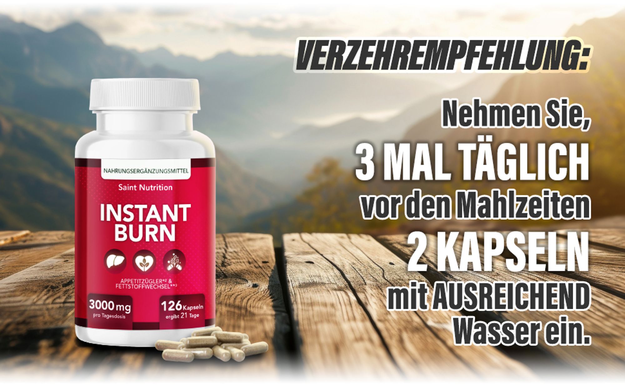 Saint Nutrition® Instant Burn – Appеtitzügler – hochdosiert - Glucomannan, Cholin, Vitamin B1 + B6 – Unterstützung für Abnеhmen - schnell abnеhmen