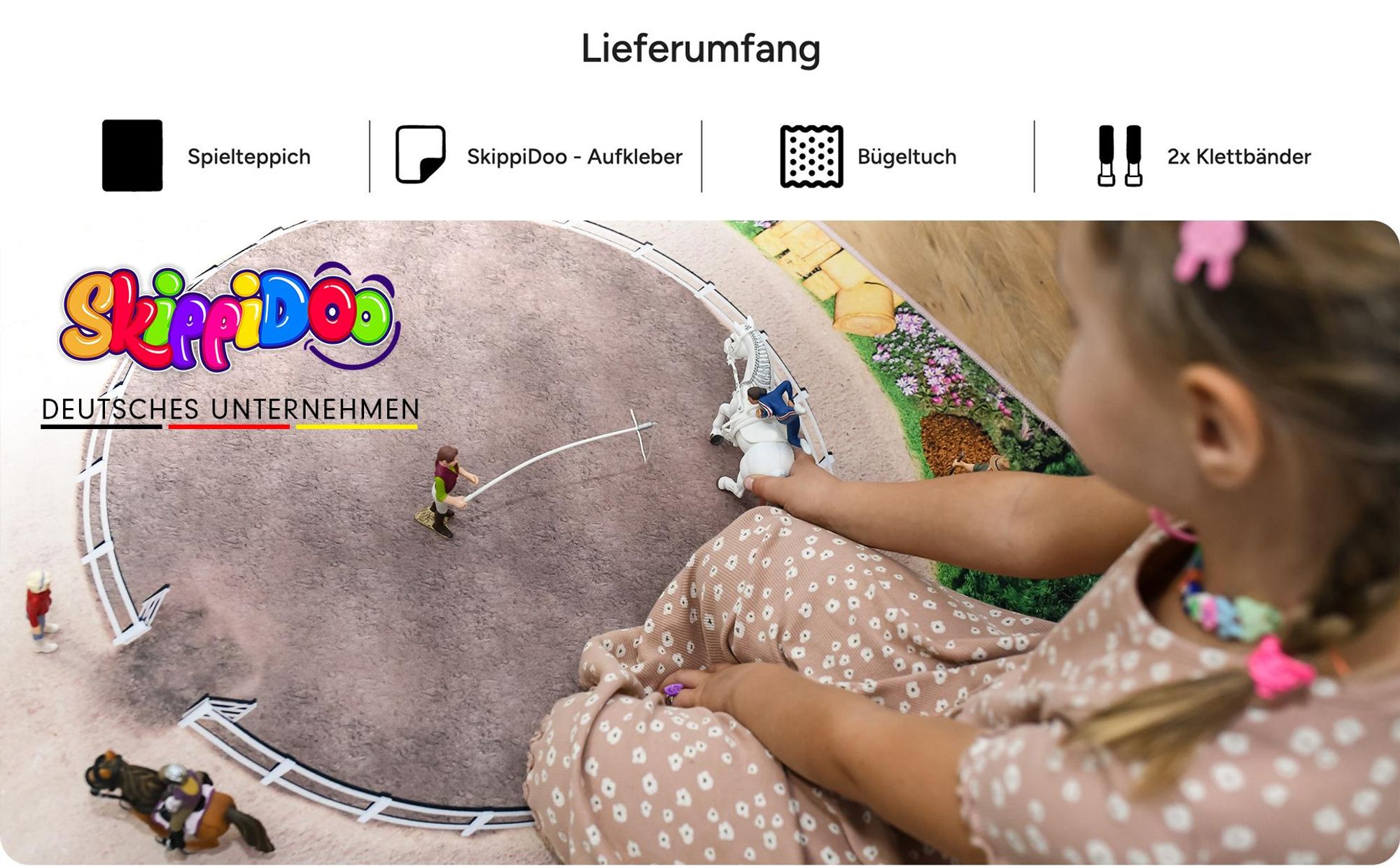 Pferde Spielteppich Großer Reiterhof Größe: 200cm x 160cm - Teppich Jungen & Mädchen Kinderzimmer, Kinderteppich für z.B. Schleich®, CollectA® Figure