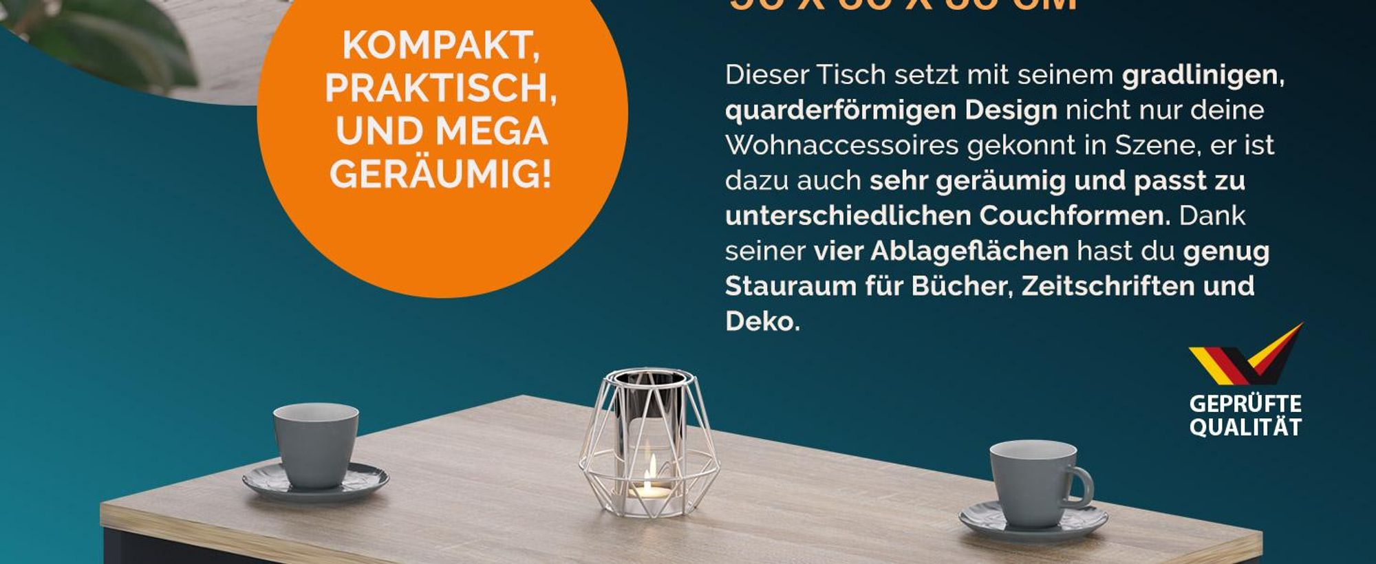 CASARIA Couchtisch mit Stauraum Holz-Grau