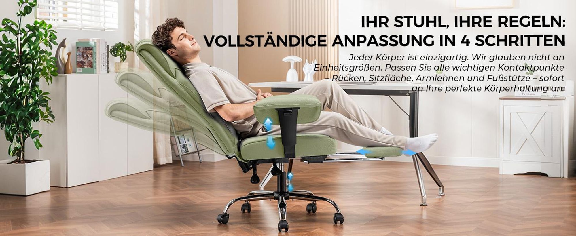 GTPLAYER Gaming Stuhl, breiter Bürostuhl aus Hochwertigem Stoff, Ergonomischer PC-Stuhl, Verstellbarer und Drehbarer Schreibtischstuhl mit Fußstütze