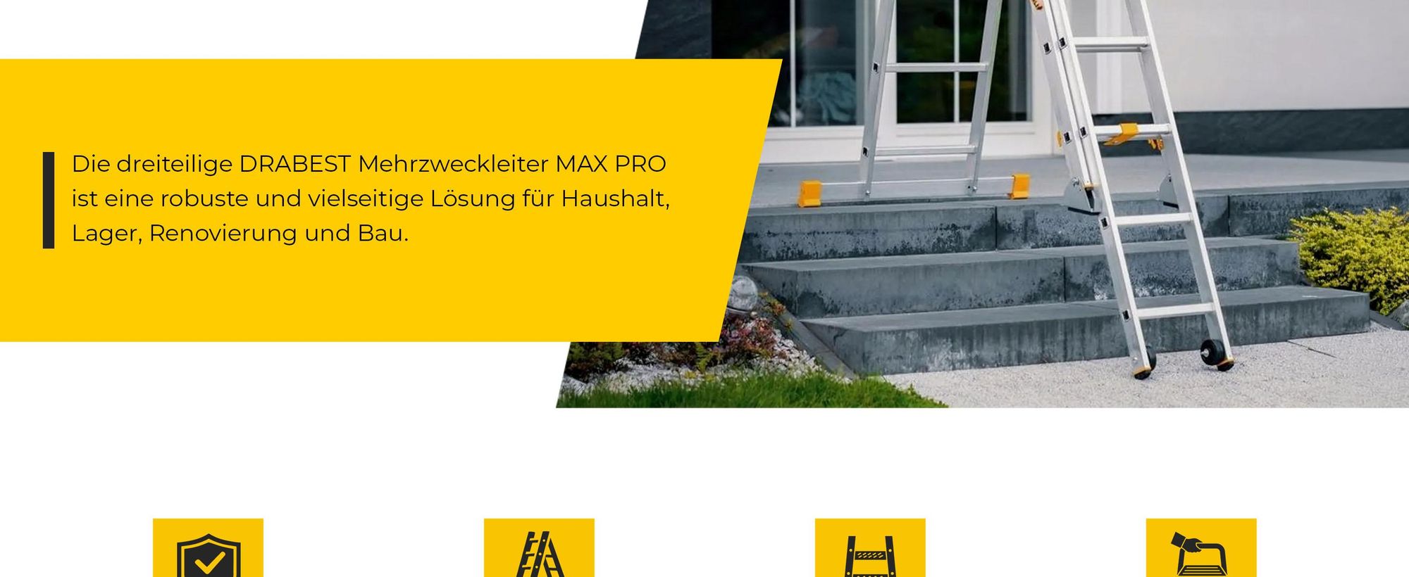 Drabest | Leiter, PRO - 3-teilige Leiter - Mehrzweckleiter 3x9 Stufen - Tragfähigkeit 150kg - Alu Leiter - Trittleitern - Multifunktionsleiter