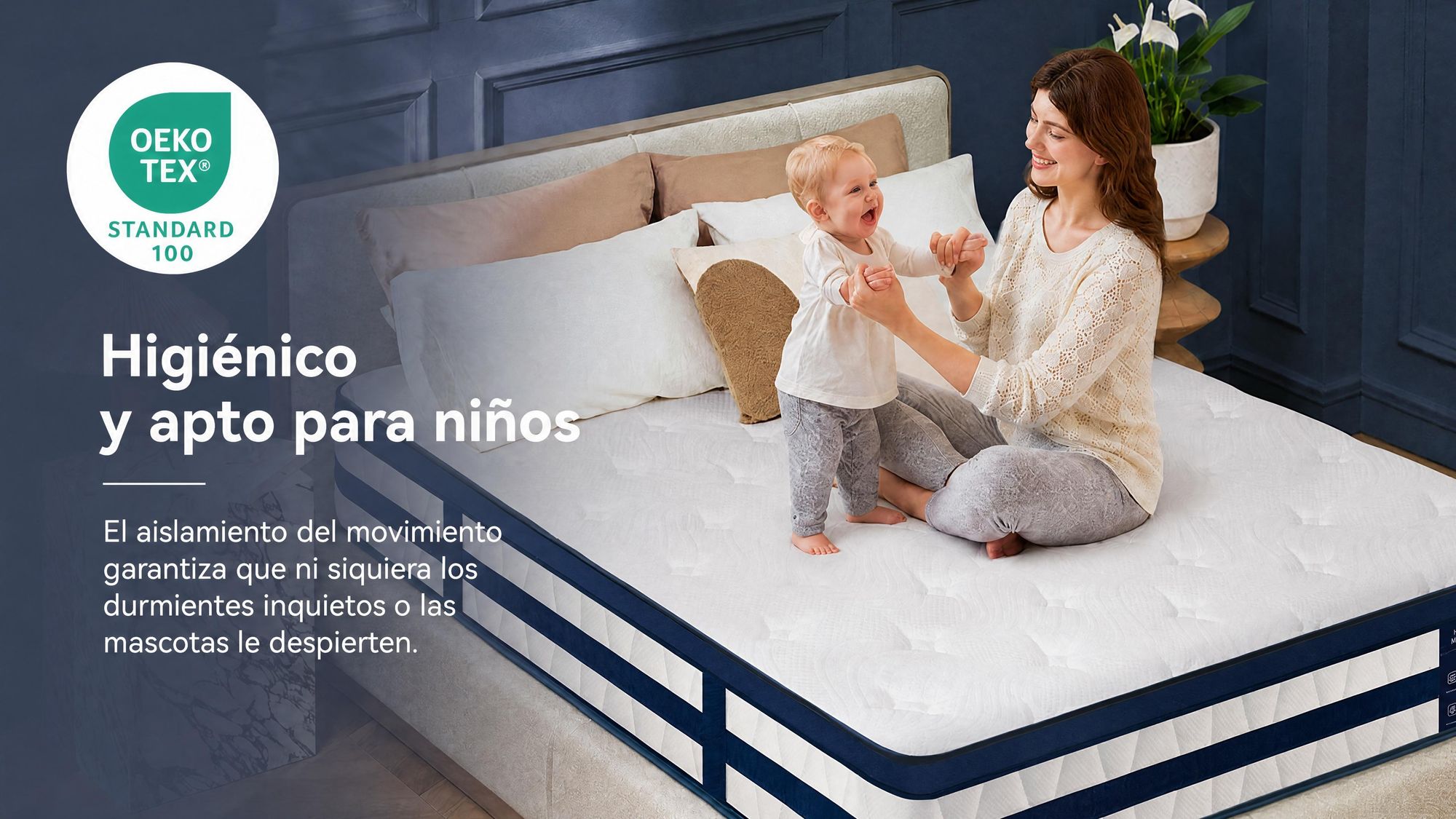 Colchón de 180x200 cm, 26 cm de grosor, con capa superior integrada, colchón de muelles ensacados de 7 zonas, firmeza H3/H4