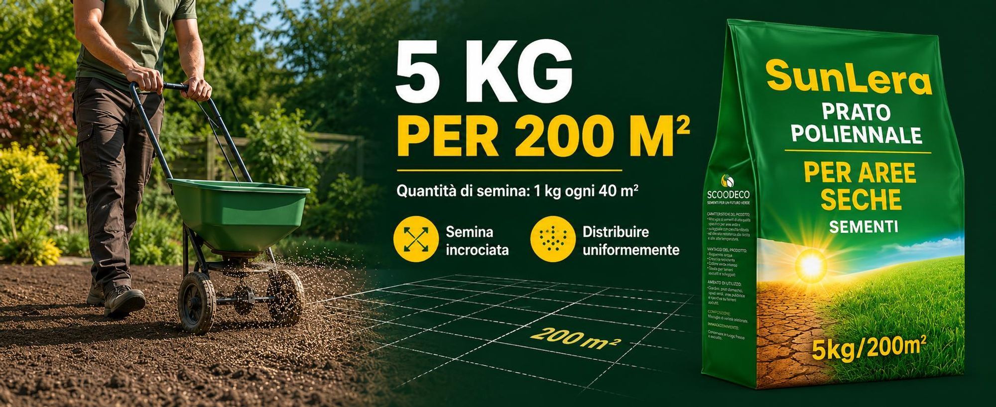 EcoDeco semi per prato, miscela per prato resistente alla siccità e semi prato soleggiato, 5 kg per 200 m²