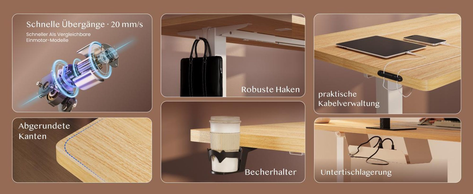 FLEXISPOT QE1 Höhenverstellbarer Schreibtisch 200x80cm, 4 Memory-Funktion, Antikollisionsschutz, 70kg Tragkraft, Haken, Kabelmanagement (Ahorn)