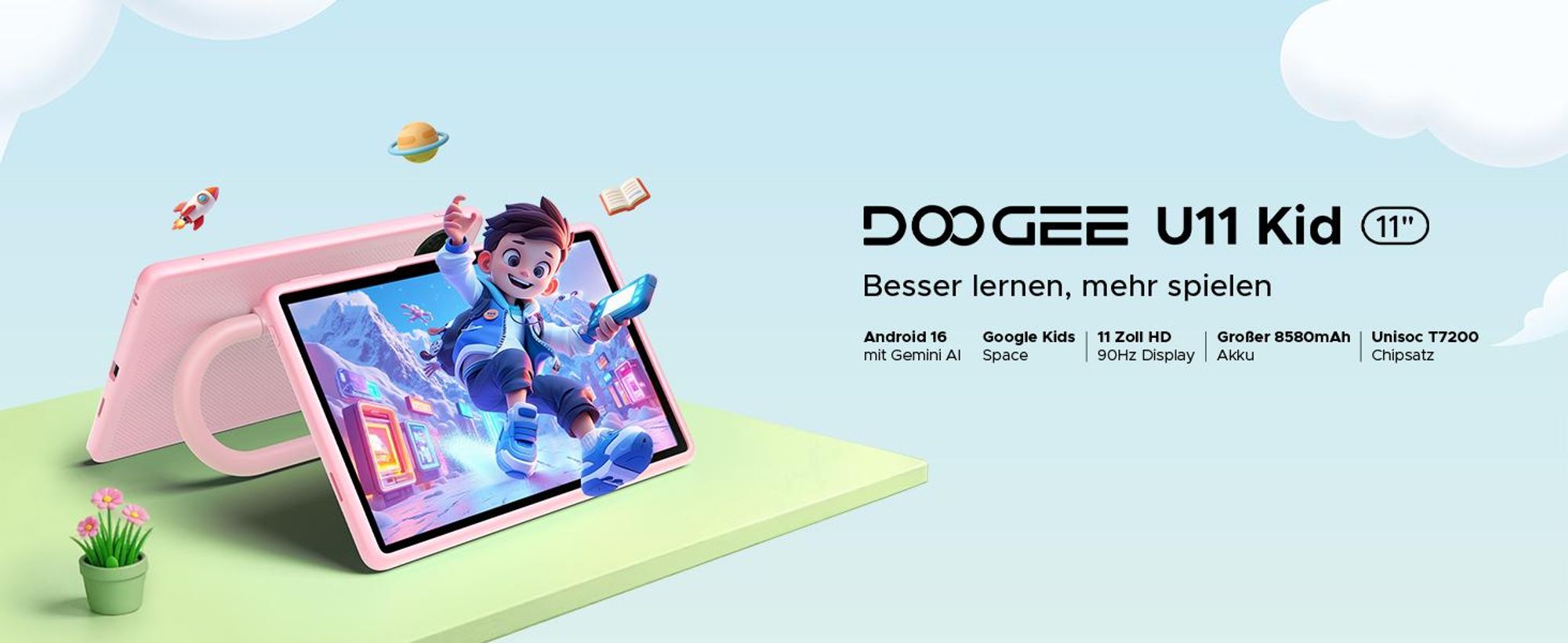 DOOGEE U11Kids 11" Tablet, Android 16,Gemini AI, 24(4+20)GB+128GB/2TB TF, 90Hz,8580mAh,WiFi Tablet für Kind mit Kindgerechte Hülle und Stift