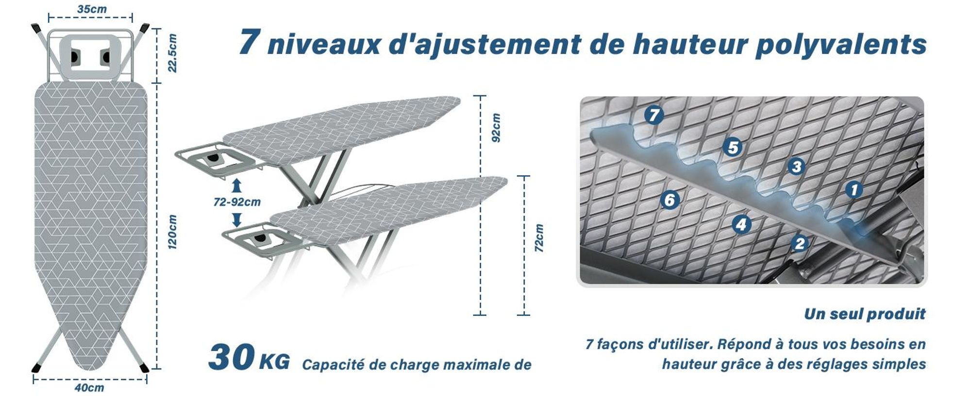 STANEW Bügelbrett 120 x 45 cm,Klappbares Bügelbretter Bügeltisch für Dampfbügeleisen,mit 2 Bezügen aus Baumwolle,Sicherheitsschließsystem