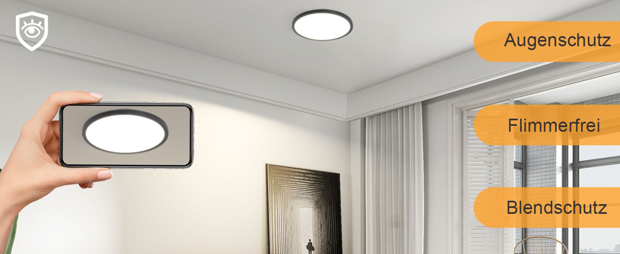 ZMH Deckenlampe LED Deckenleuchte Flach cct 15W Schlafzimmerlampe 18CM Schwarz Badezimmerlampe Küchenlampe Flurlampe 3000K-6500K für Küche Flur