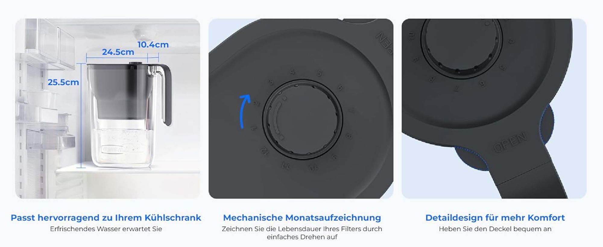 Waterdrop Wasserfilter Kanne Kühlschrank Wasserfilterkrug mit 3-Monats-Filter, 2,5 L, Reduziert Fluorid, Chlor und Mehr(Ersatzfilter: WD-PF-01A Plus)