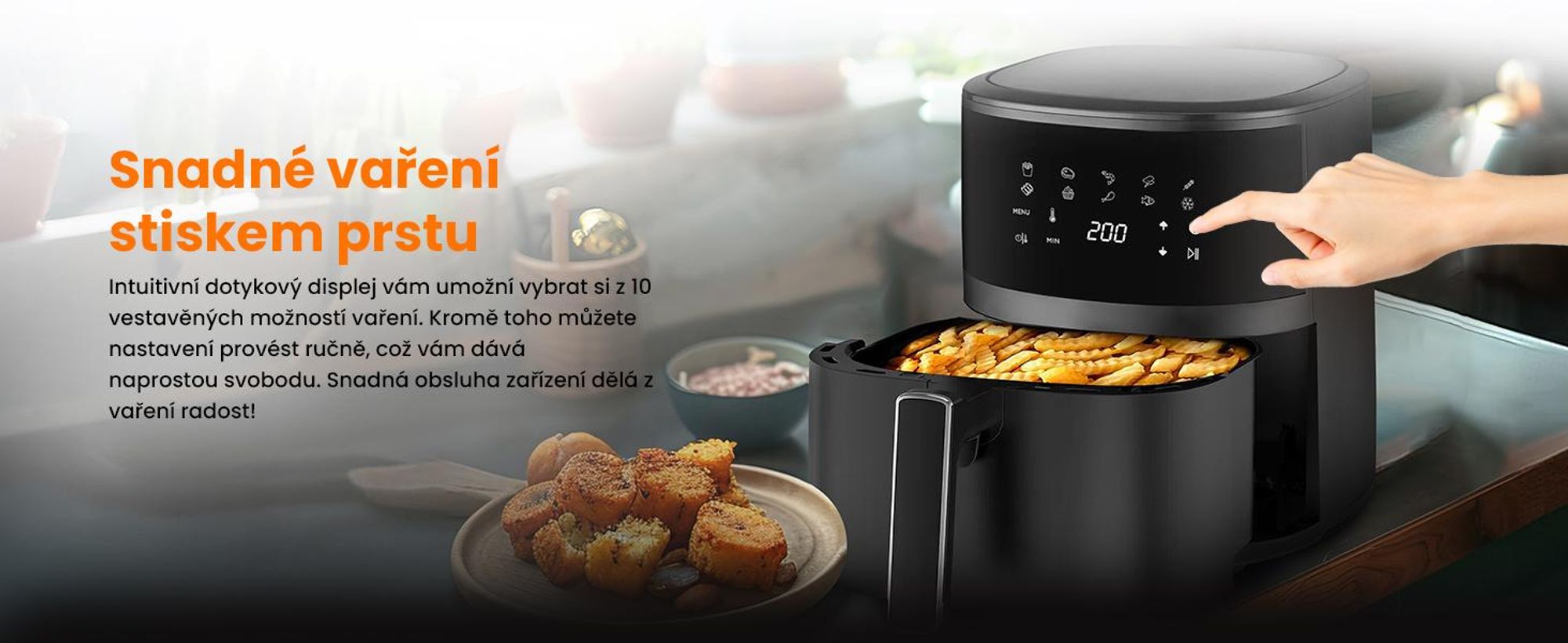 Extralink Air Fryer 4,2 l, horkovzdušná fritéza, 1300 W, dotykový displej, černá