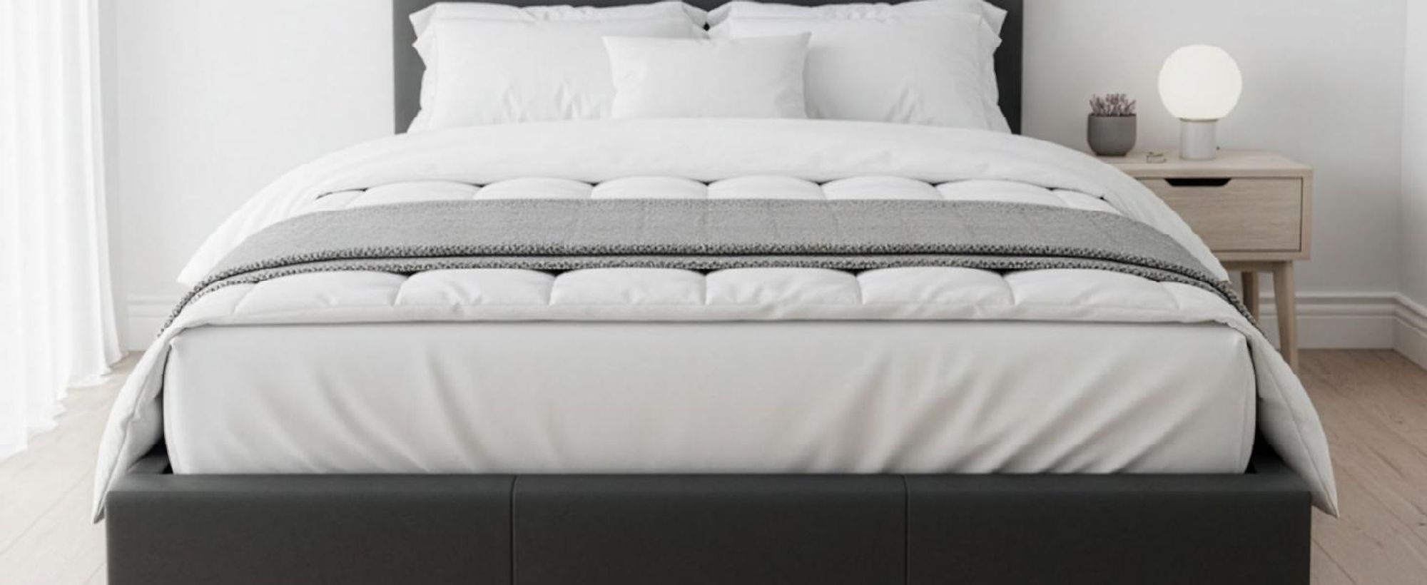 Juskys Polsterbett Paris - 90x200 cm - Bettgestell inkl. LED-Beleuchtung, Lattenrost & Matratze - grau - Stoff - Einzelbett Jugendbett