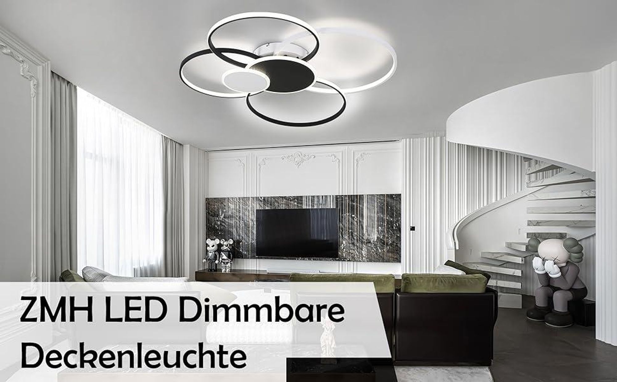 ZMH Plafoniera LED Soggiorno 45W Lampada Da Soggiorno Moderna Nera Dimmerabile Con Telecomando Cambia Colore Geometrico Per Cucina 97527152