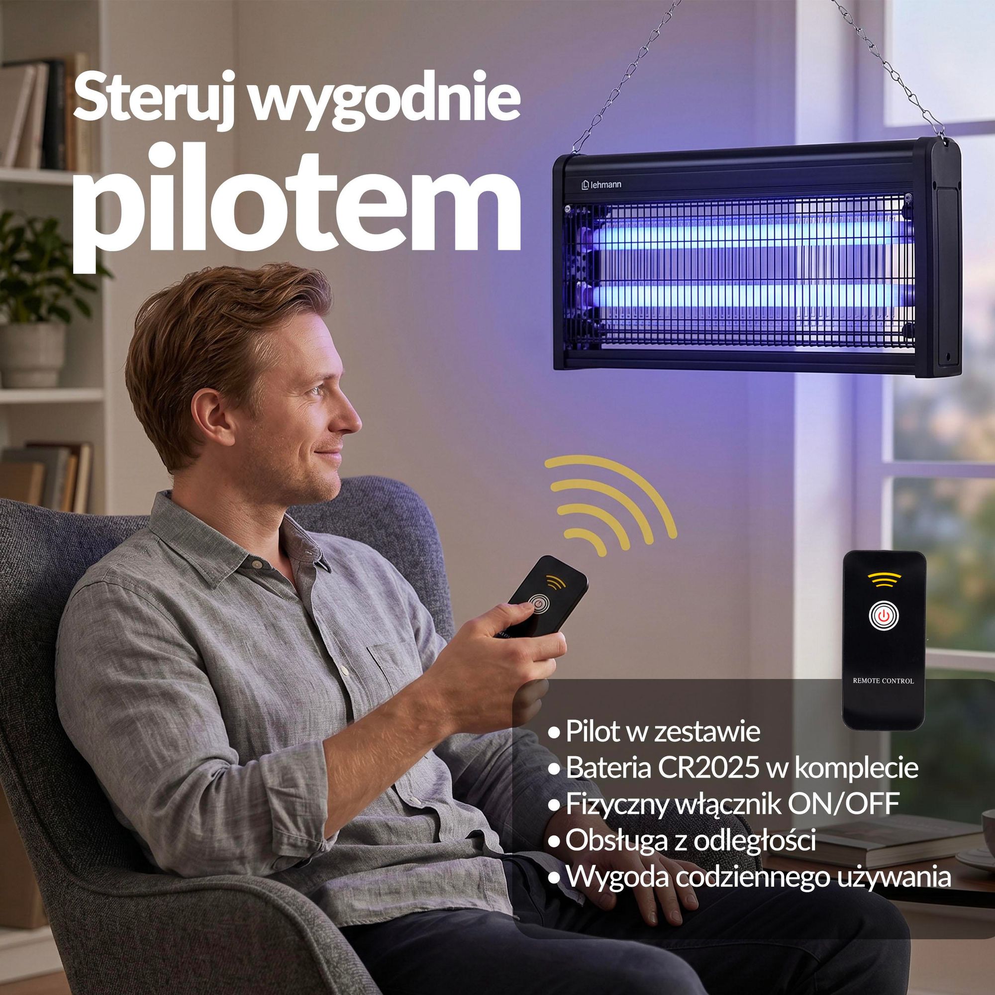 Lampa Owadobójcza Lehmann Na Komary Muchy Osy Ćmy Owady Pułapka Elektryczna + Pilot