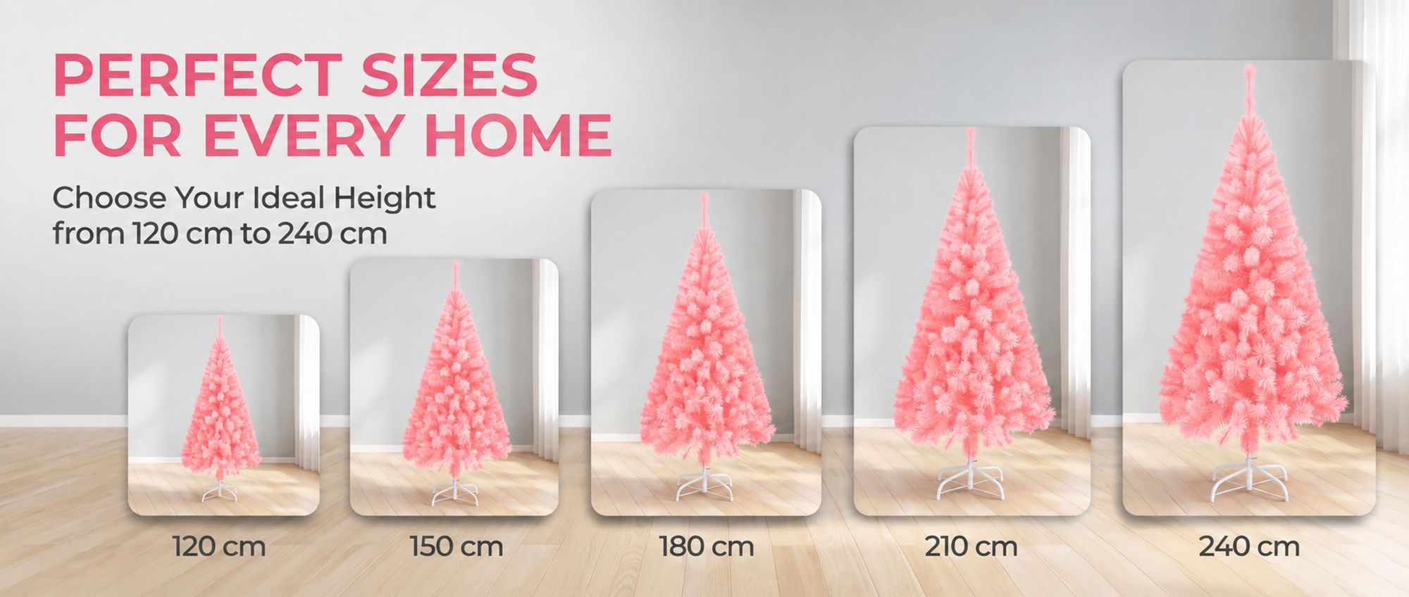 ROSEJANE, sztuczne drzewko świąteczne, kolor różowy, wysokość 120 cm, wykonane z PVC, 230 gałązek, z podstawą