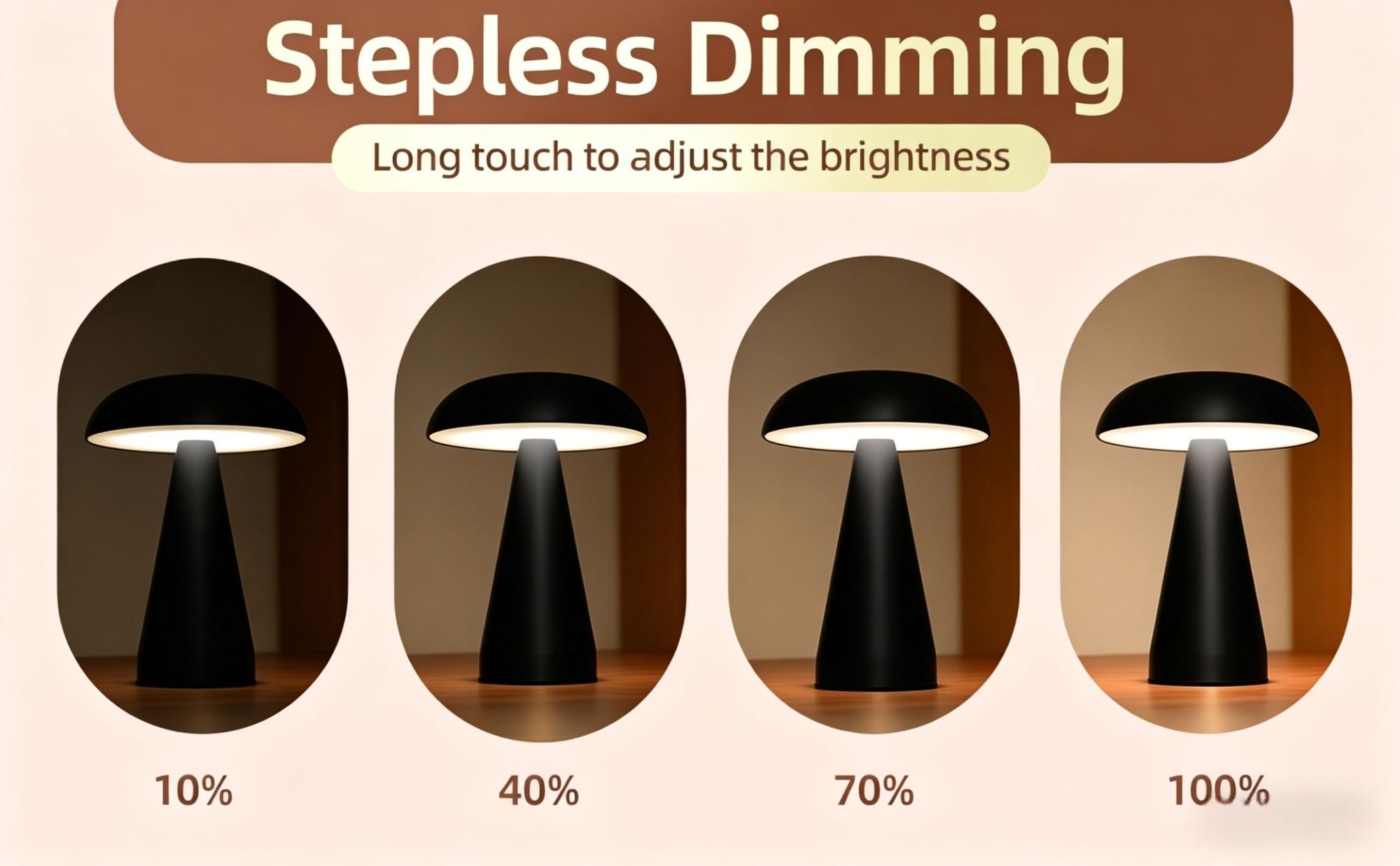 LED-Pilzlampe, tragbare Metall-Schreibtischlampe,USB-Aufladung Nachttischlampe, dreifarbiges Touch-Kabellos Dimmen, Augenschutz-Nachtlicht, Schwarz