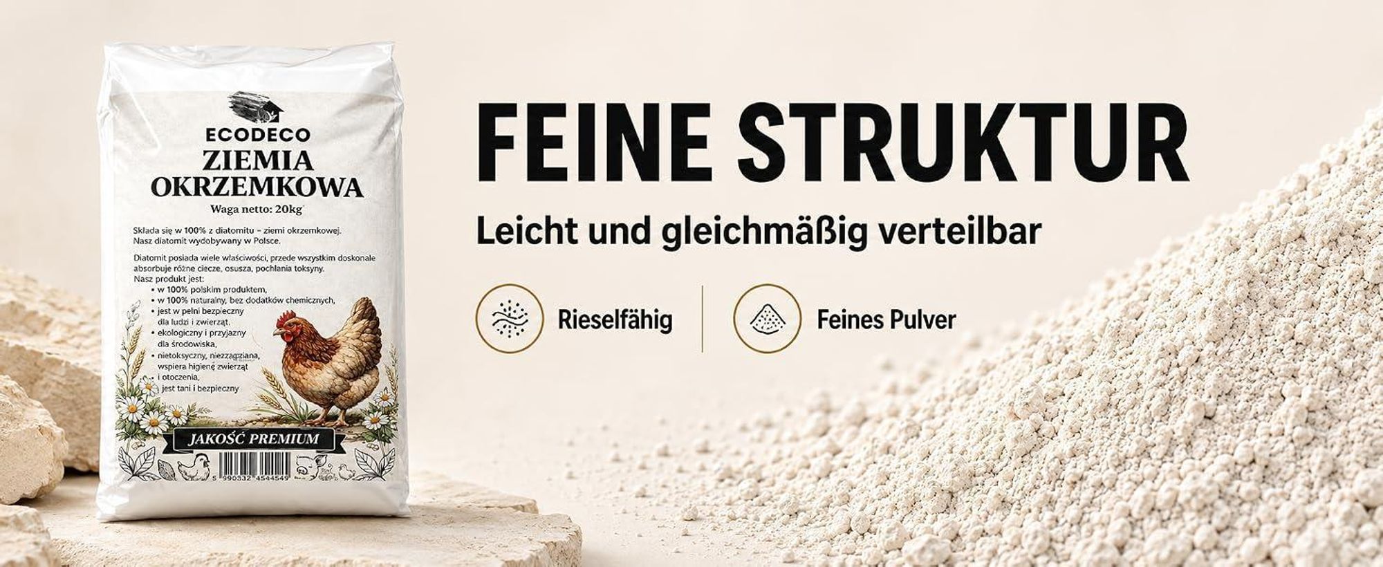 Ecodeco Kieselgur Diatomeenerde 10 Kg Für Hühnerstall, Einstreu Und Tierhaltung – Mineralischer Feuchtigkeitsbinder, Geruchlos