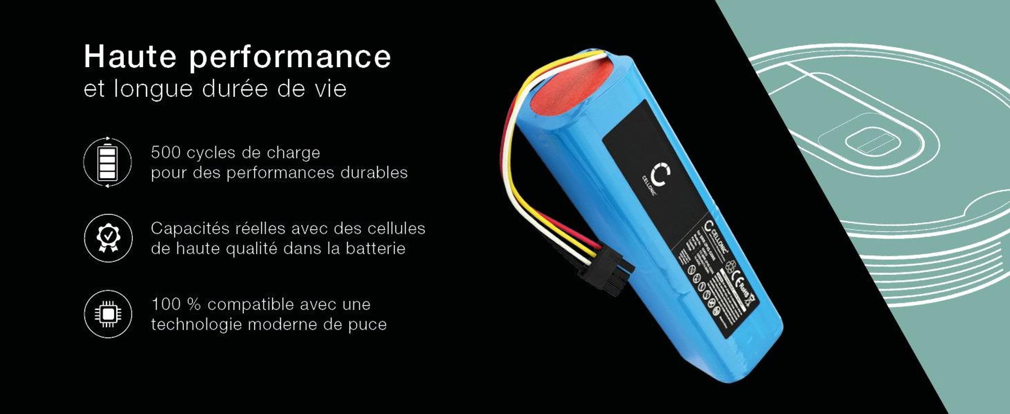 CELLONIC 1x Batterie pour Aspirateur Compatible avec Dreame RL55L, Compatible avec Roborock S7, Compatible avec Dreame L10s Ultra, D10 - (5200mAh, 14.4V)