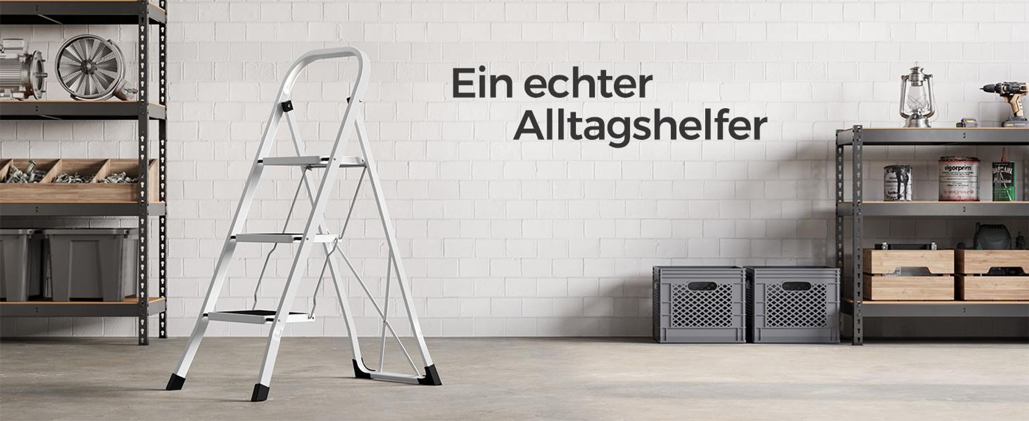 SONGMICS Klapptritt mit 3 Stufen, Trittleiter, mit Handlauf, aus Stahl