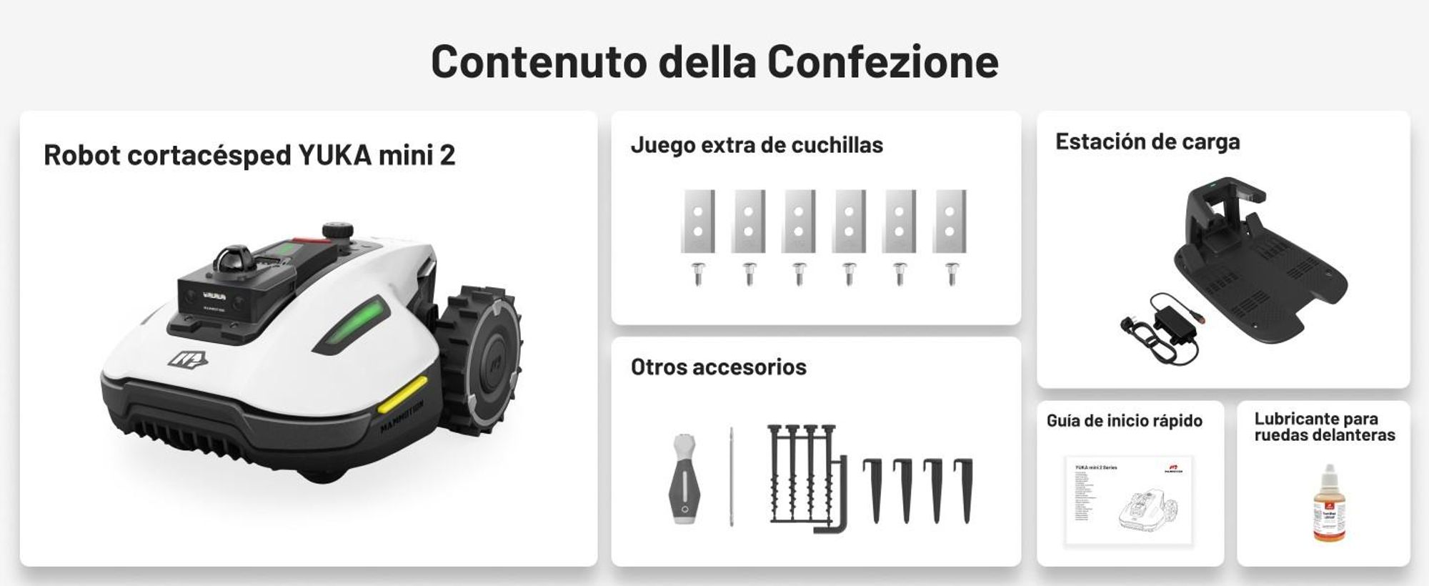 Cortacésped Robótico Mammotion YUKA Mini 2 1000 con garaje y soporte de lavado, sin cable, para 1000 m², DropMow, mapeo automático, corte de bordes