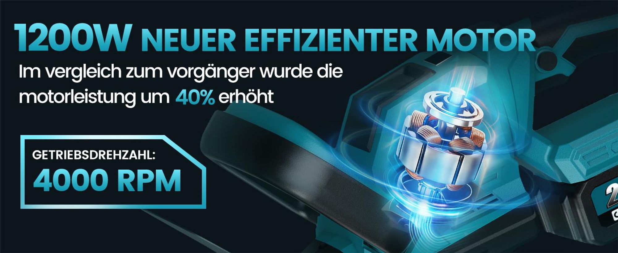 Akku Heckenschere 21V 1000W Brushless Motor 53cm Heckenschere mit 2 Akkus 4000mAh Akkustandsanzeige 180° Griff Garten