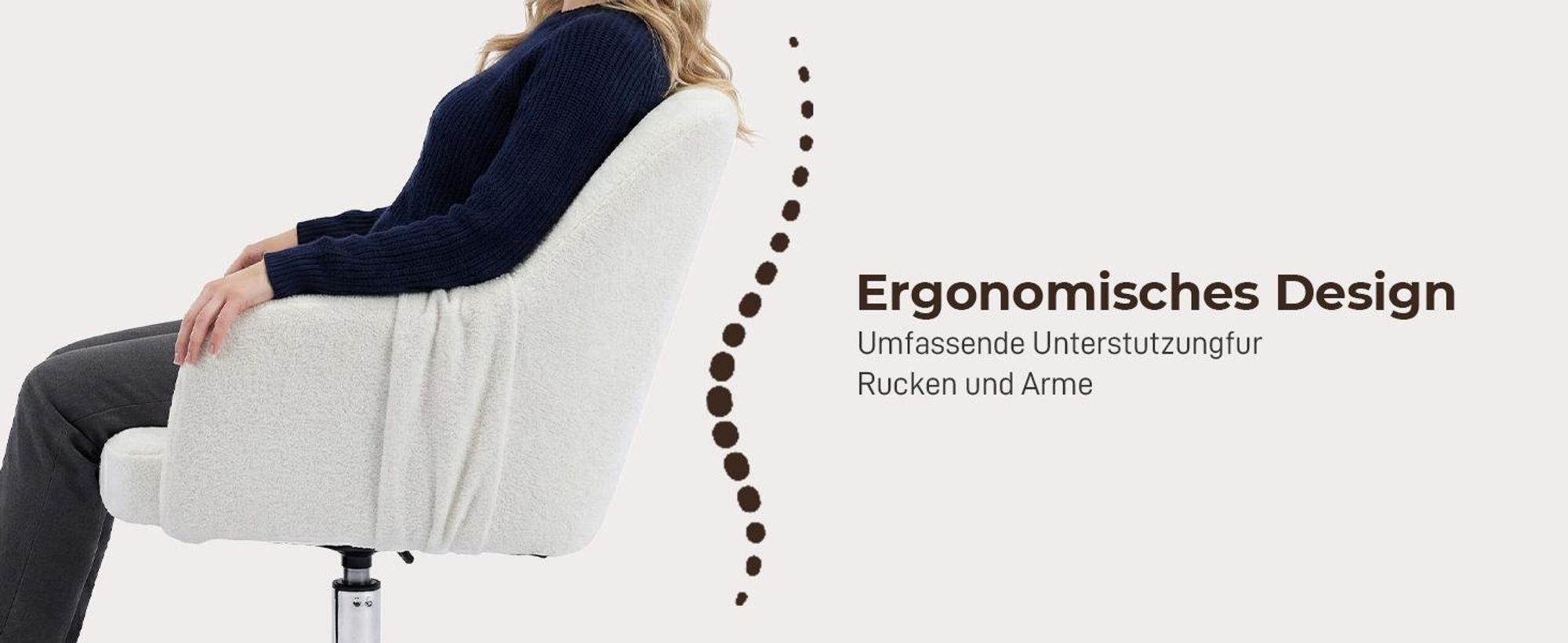 Schreibtischstuhl mit Armlehnen, Drehstuhl mit Rollen, Bürodrehstuhl, Polsterstuhl , Elfenbein